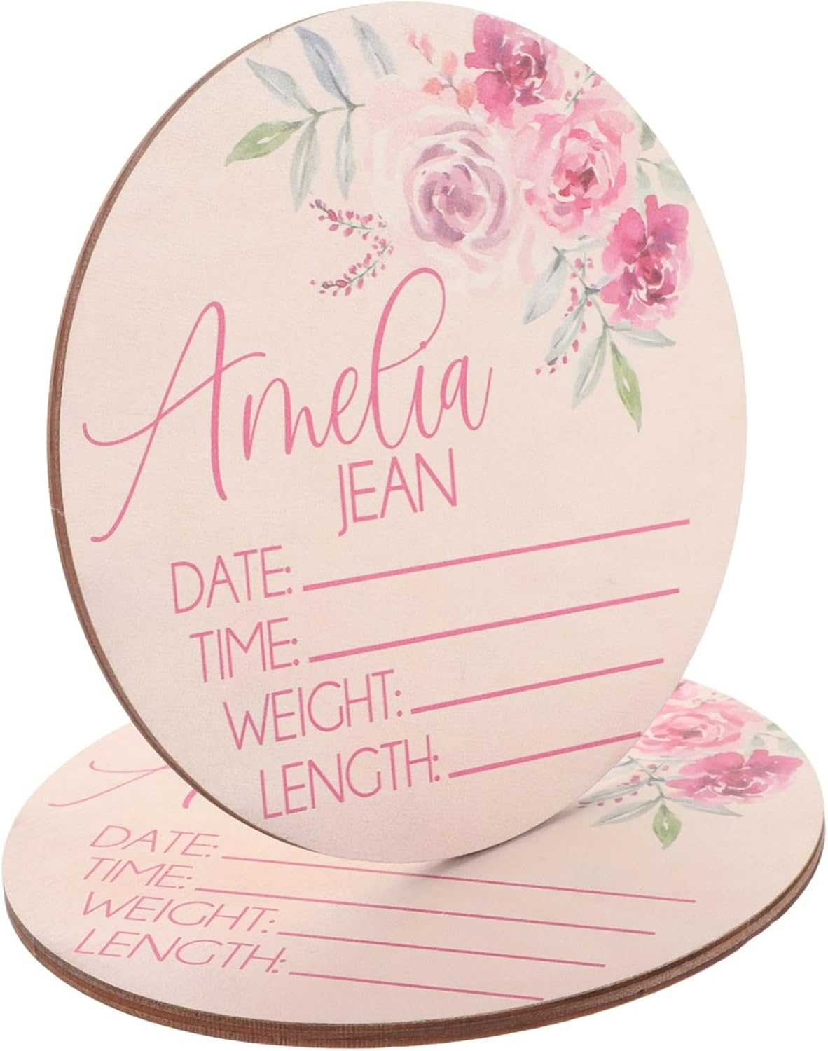 Toddmomy 2Pcs Wooden Birth Announcement Board Newborn Name Sign Nursery Decor for Shower image number 2