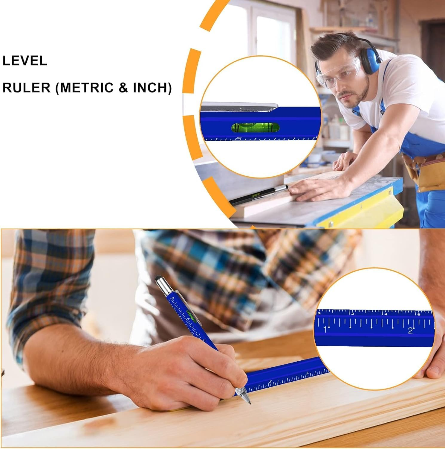 Gifts for Men, 6 in 1 Multitool Pen Set - Touchscreen Stylus, Ruler, Level, Screwdriver Set, Ballpoint Pen - Birthday Gifts for Him, Dad, Husband, Grandpa, Teacher Gifts (Blue) image number 4