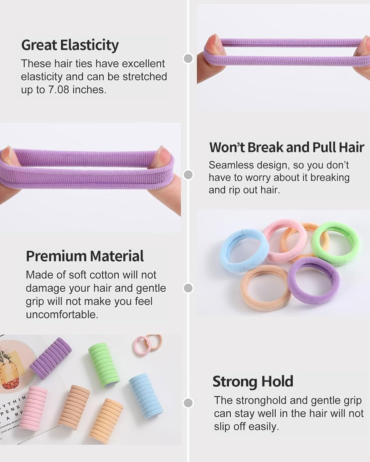 BPTRKOM Pack of 30 Women'S Hair Bobbles - Colourful Cotton Hair Bobbles without Metal Braid Elastics Hair Bands Girls Hair Bands Christmas Gifts for Girls Children (6 Colours) image number 3