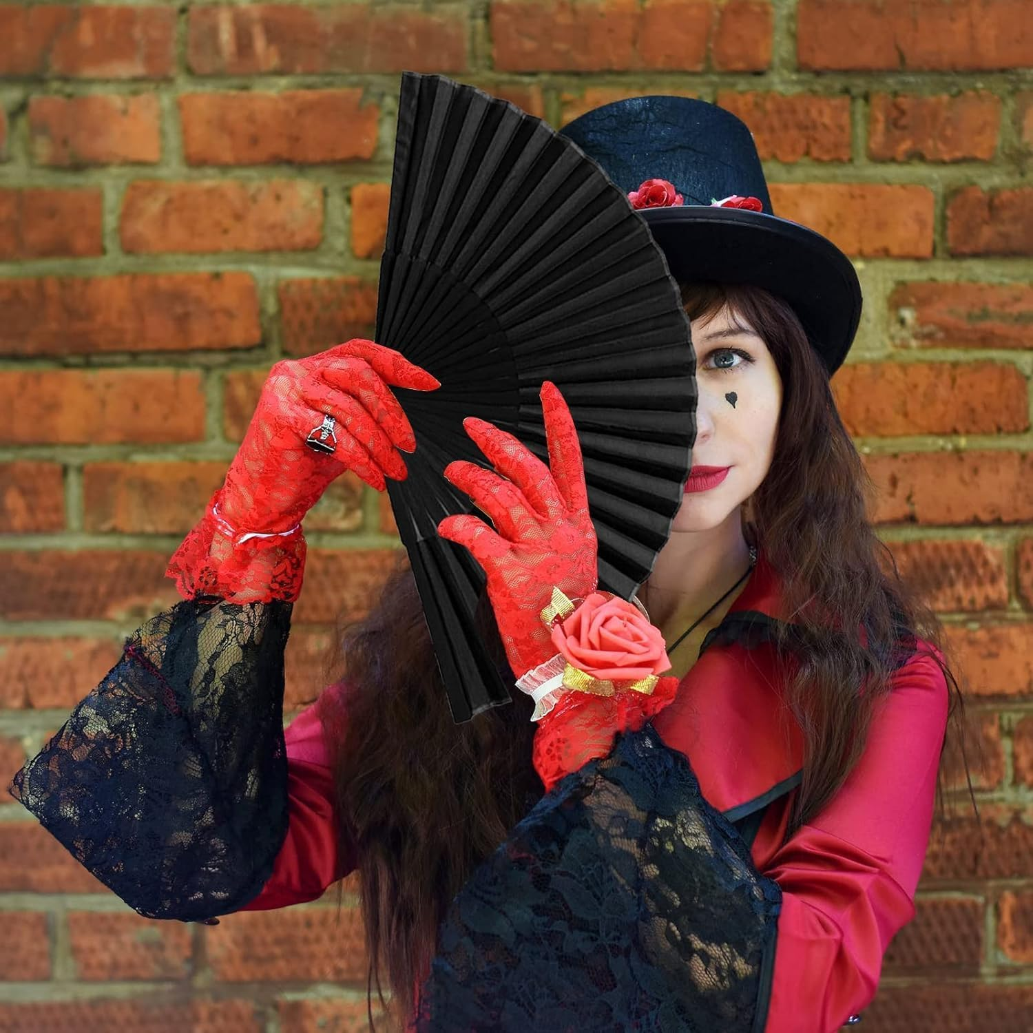 3Pcs Black Handheld Folding Fan, Chinese Retro Fabric Fan Handheld Fabric Bamboo Fan Black Chinese Ladies Folding Fan for Performances, Dances, Parties and Gifts image number 3