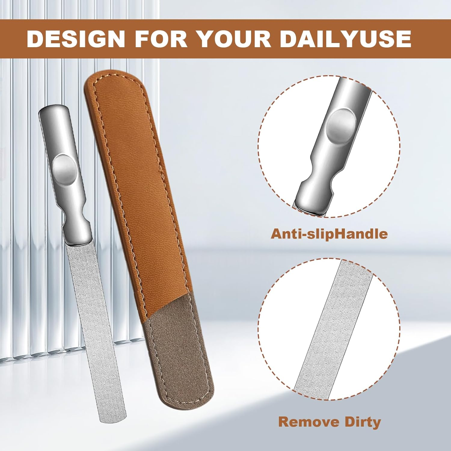 DAJING Professional Stainless Steel Nail Files - Double Sided, Heavy Duty, Non-Slip Handle, Perfect for Natural Nails, Toenails, and Pets, Includes Leather Case