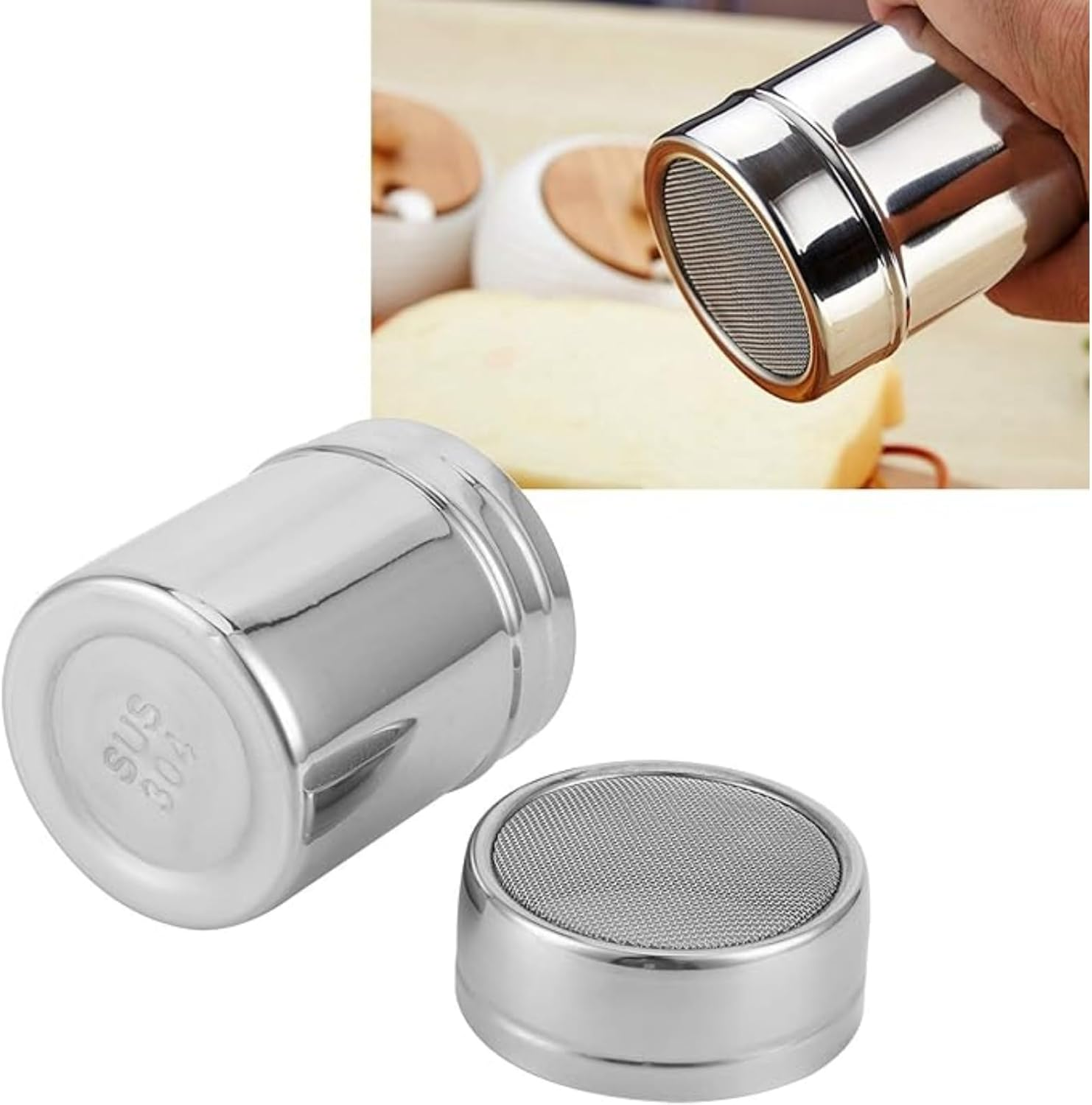 RODISHOMM Bakeset Fine Mesh Powder Shaker for Baking, Stainless Steel Dredger for Cocoa, Icing Sugar, Coffee, Flour Sprinkling, Kitchen Decorating Tool image number 5