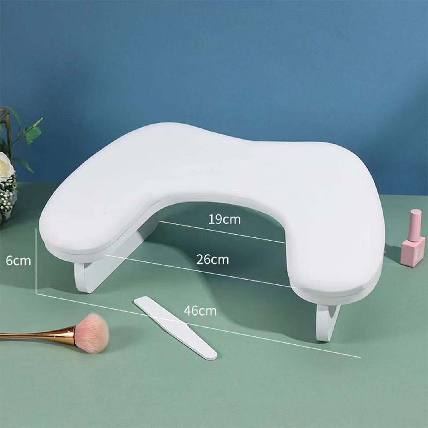 Nail Arm Rest Pillow, Armrest, Practical PU Leather U Shaped Stand Mat Holder for Home Manicure Nail Art Salon Women, White image number 3