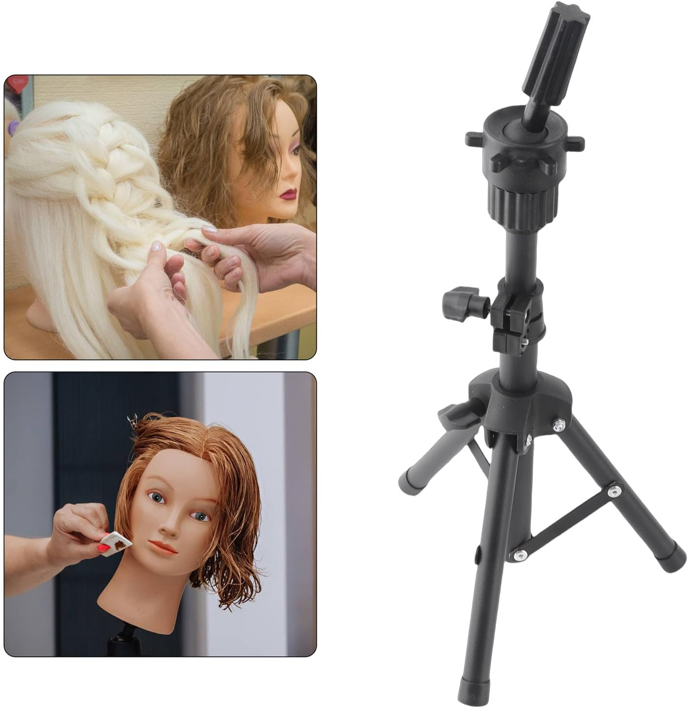 Mannequin Head Stand, Adjustable Cosmetology Wig Stand Tripod, Non Slip Base Training Tripod, Mannequin Head Stand Metal Mini Wig Head Stand for Hairdressing Training image number 6