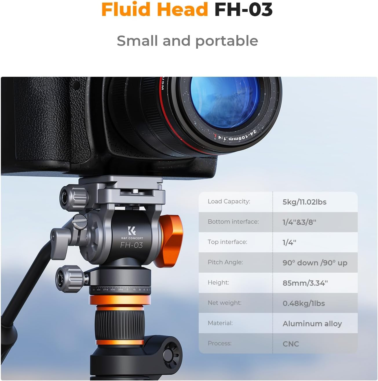 Tripod Head, K&F Concept FH-03 Fluid Head, Tripod Head for Tripod, Video Head with Arca-Swiss Quick Release Plate, Damping Head Compatible with Dslrs, Mirrorless Cameras, Film Cameras, Load up to 5 Kg image number 6