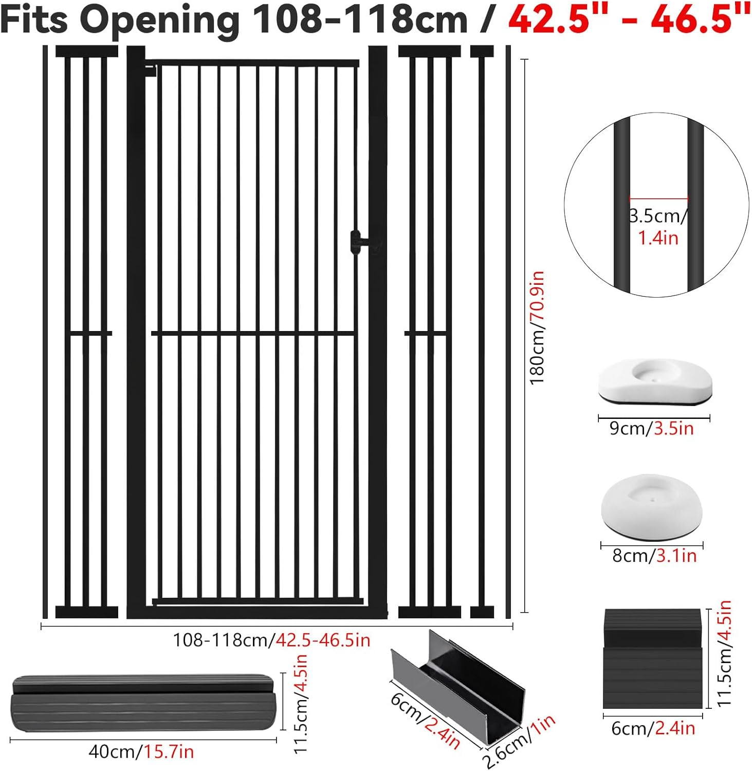 Extra Tall 180Cm Pet Gate for Cats and Dogs, Tall Cat Gate Indoor, Baby Gate for Doorways and Stairs, Metal Walk through Cat Safety Gate, No Drill Cat Gate for Hallway, Fits 76&ndash;118Cm Wide Openings image number 1