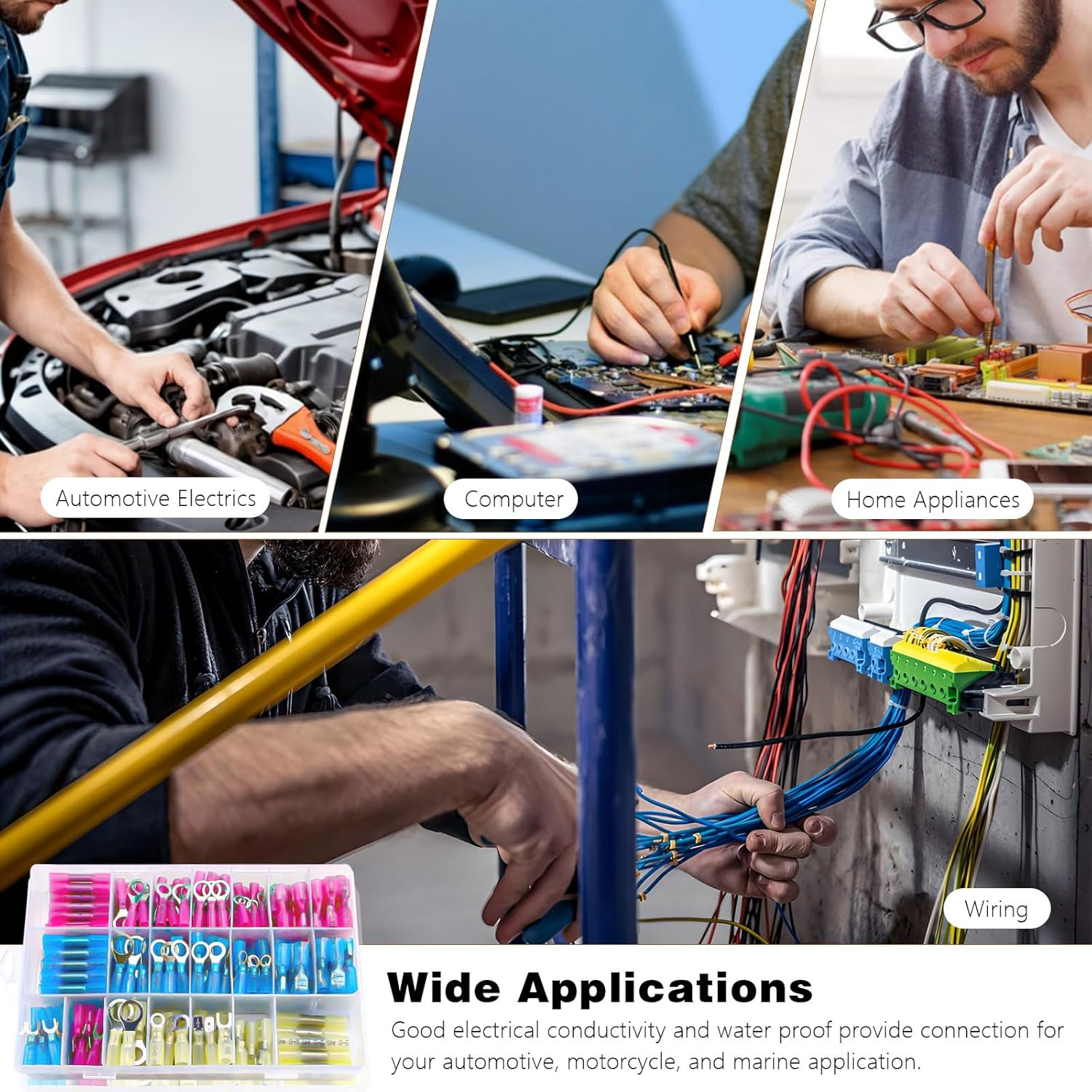 Chihutown 320PCS Heat Shrink Wire Connectors Kit, Water Proof Marine & Automotive Wire Connectors, 22-10 AWG, Copper, Multiple Colors, Ring, Fork, Male/Female Terminals image number 6