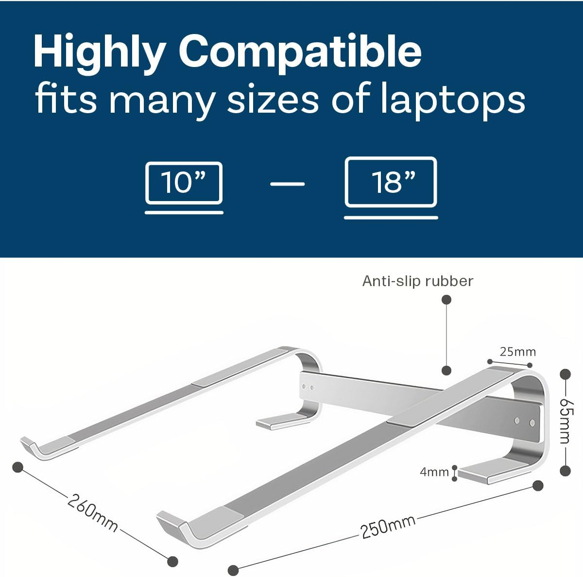 MMOBIEL Laptop Stand - Riser 10 to 18 Inches - Ventilated Laptop Holder Universal - Stand for Desk Compatible with Macbook, Notebook, ASUS and More - Incl. Tools - Aluminum - Black image number 6