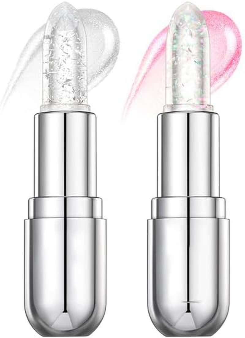 2Pcs Color Changing Moisturizing Lip Glow Oil Plumping Glimmer Glow Lipstick, Hydrating Lip Gloss Lip Balm Transparent Lip Care, Long Lasting Moisturizing (2, 01#+02#) image number 1