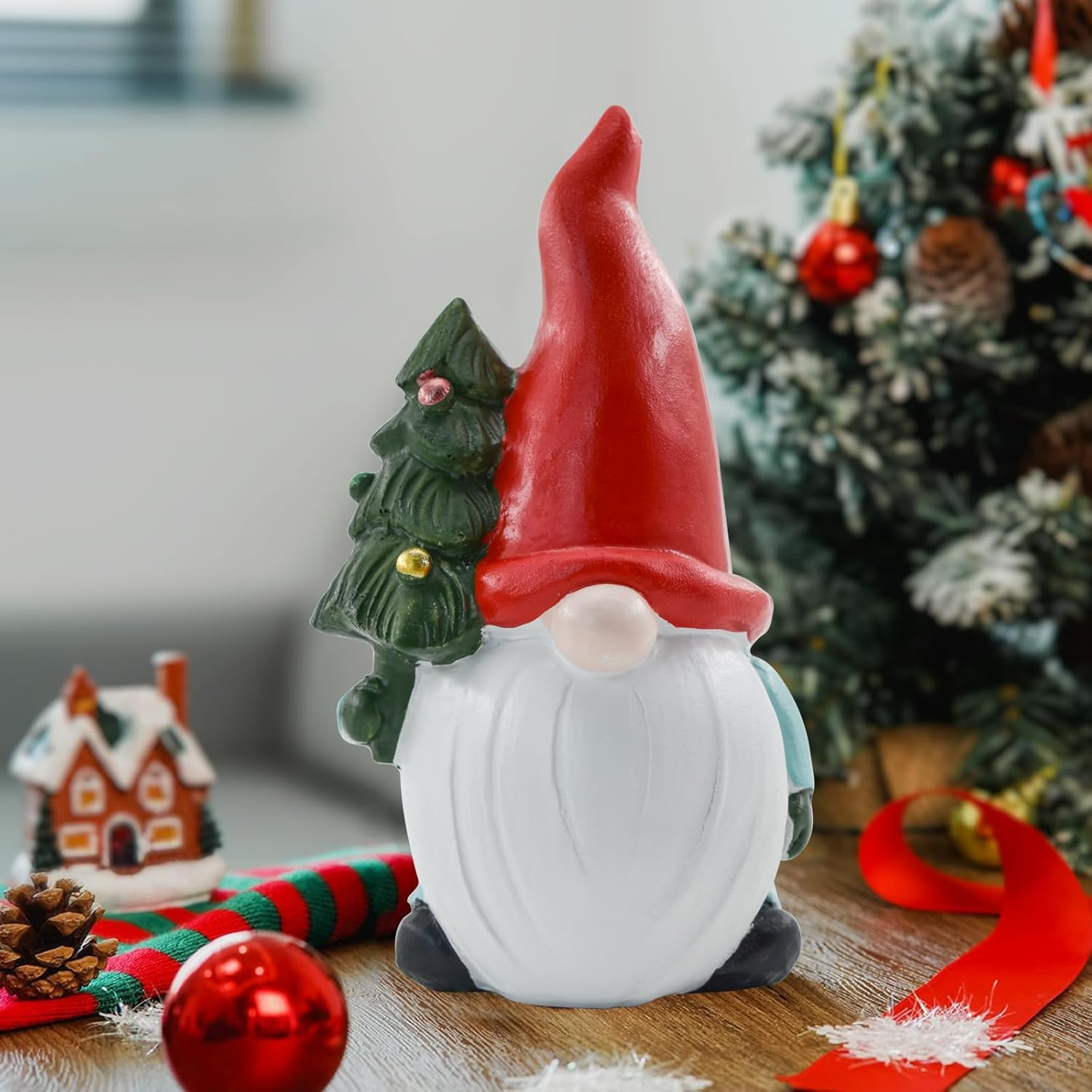 Mrmrkura 4Pcs Miniature Gnomes Fairy Resin Statues Mini Dwarf Figurine, Garden Gnomes Christmas Decorations Micro Landscape Ornaments for Outdoor Indoor Patio Yard Lawn image number 1