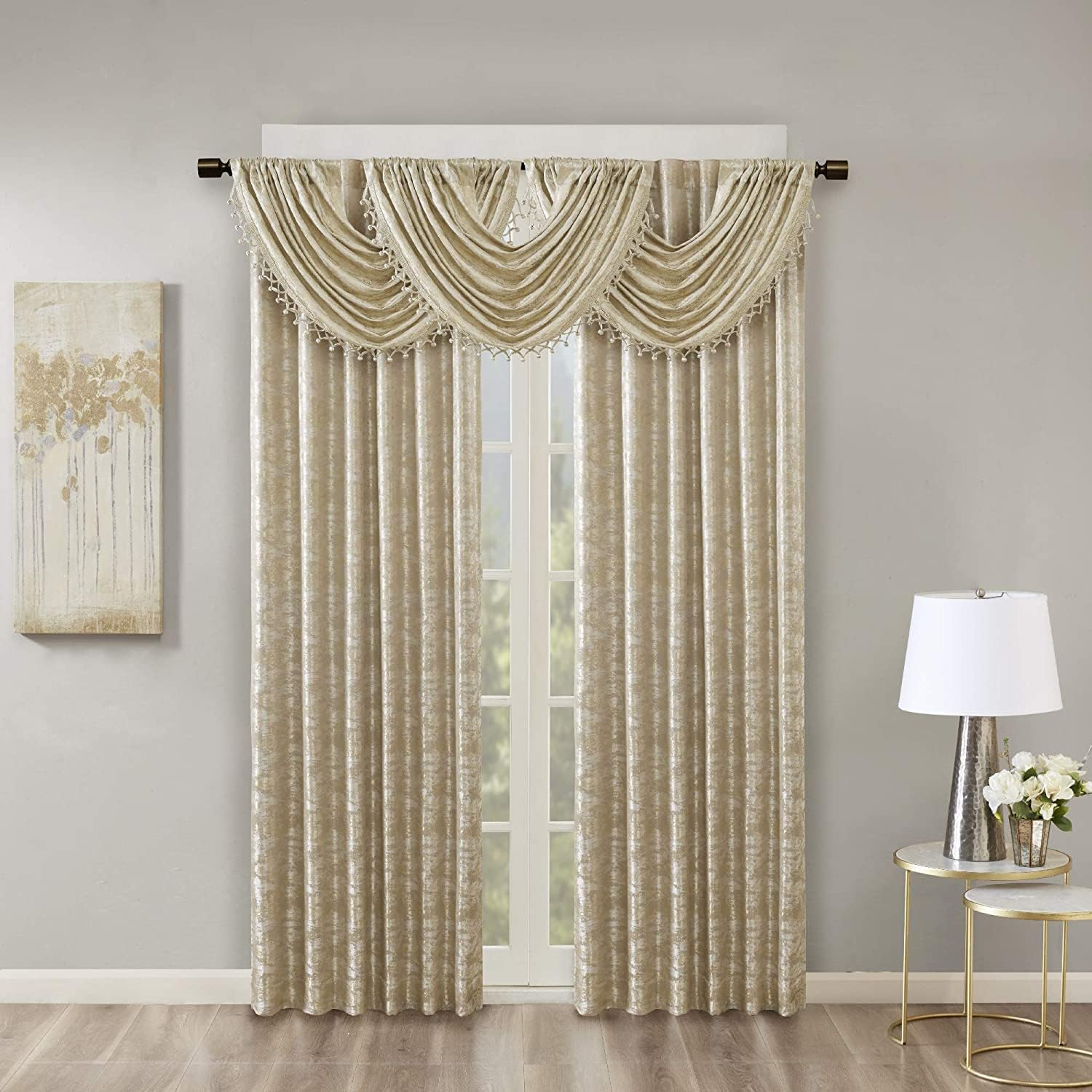 Sun Smart Cassius, Single Total Blackout Curtain for Bedroom, Luxurious Sheen Marble Jacquard, Window Treatment Panel, Rod Pocket Top, Easy to Hang, Fits 1.25" Rod, Machine Washable, 50" X 84" Gold image number 1