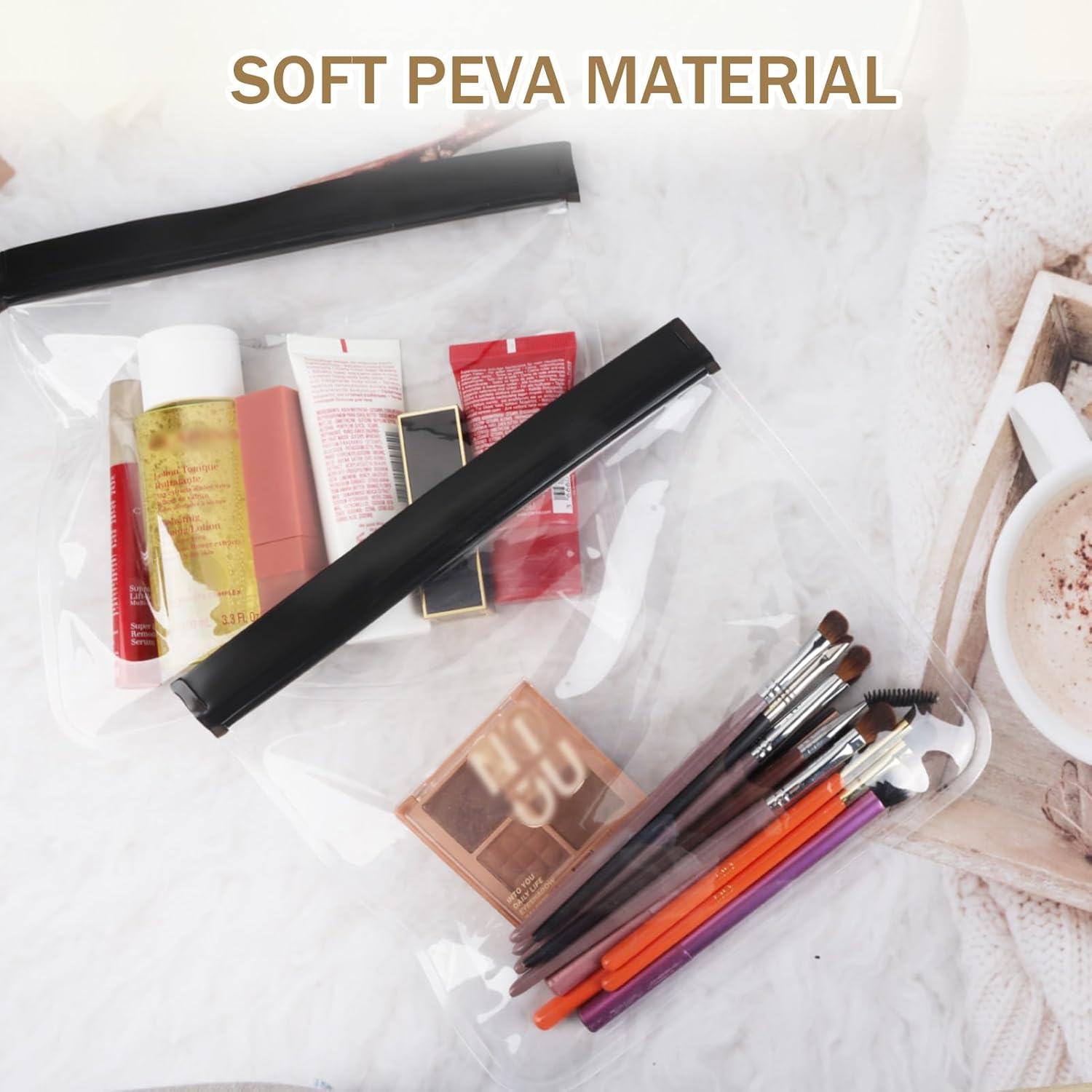 3 Pcs Clear Travel Toiletry Bag, TSA Approved Toiletry Bag with Waterproof & Leakproof Seal, PEVA Clear Matte Cosmetic Organiser for Carry-On Compliance, Airline Security Friendly Toiletries Pouch Set image number 1