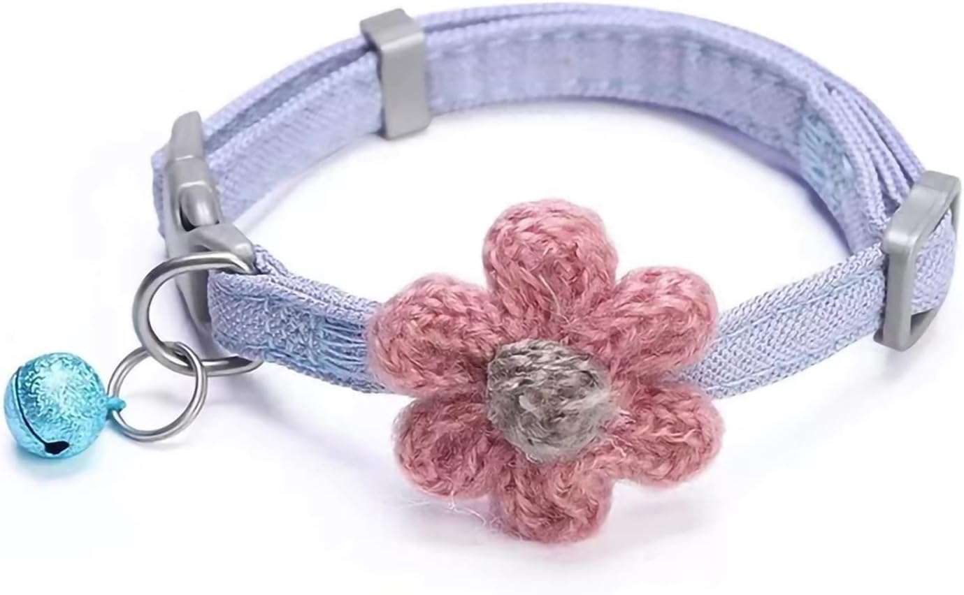 Kitten Collar with Six Petals Flowers Collars Charms,Dog Cat Collar with Bells,Adjustable Cat Collars for Cats (Blue, M) image number 3