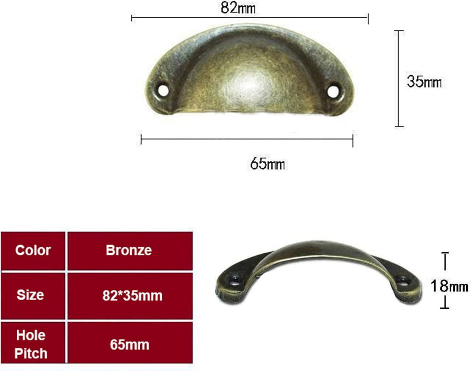 ACBBMNS 30Pcs Shell Cup Handles Half Moon Vintage Cupboard Door Knobs Kitchen Cabinet Drawer Cupped Pulls Antique Shell Pulls with Screws (Yellow Bronze) - Brass Look image number 3