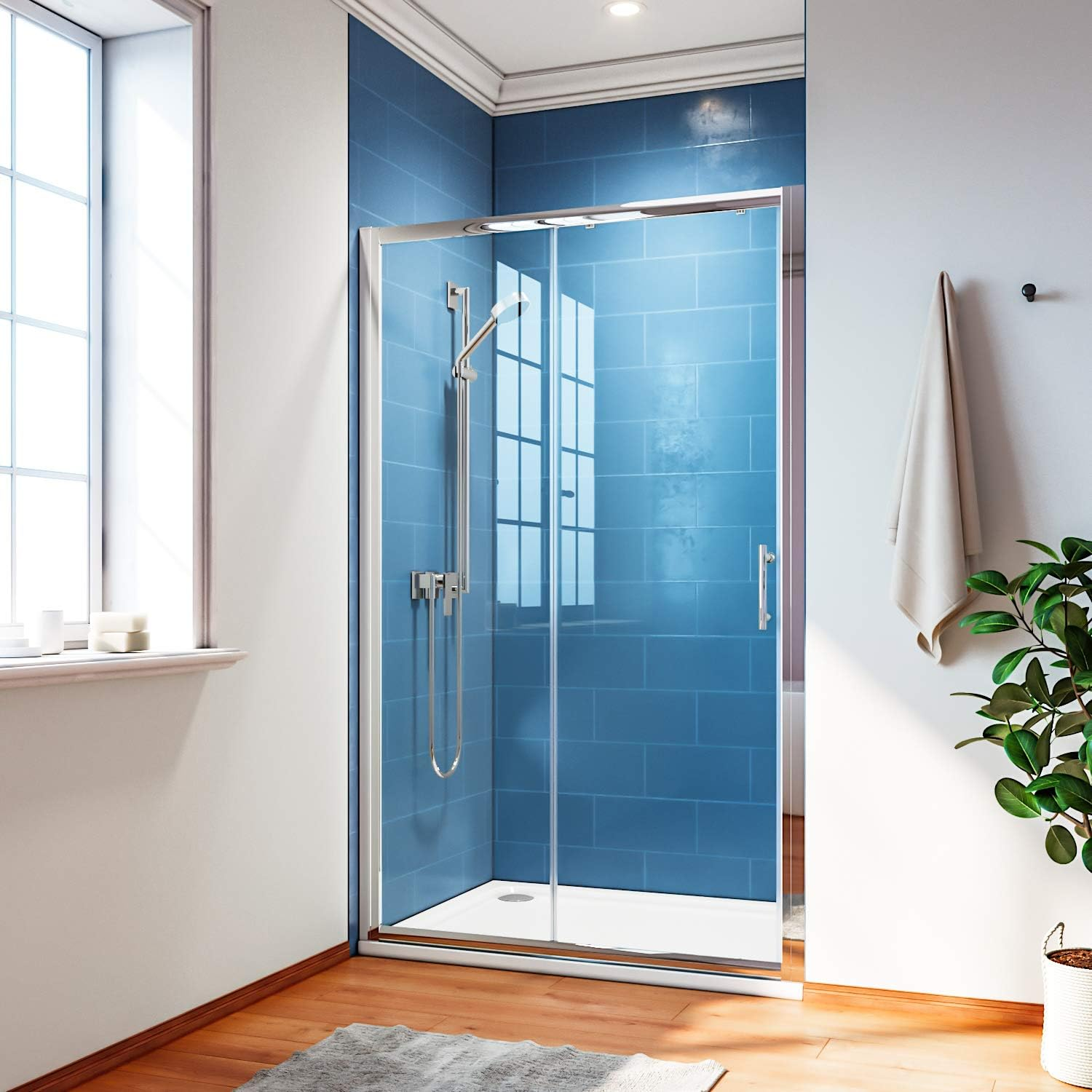 ELEGATN Framed Shower Screen Wall to Wall Sliding Door,Tempered Glass,Easy to Clean,1700&times;1900Mm