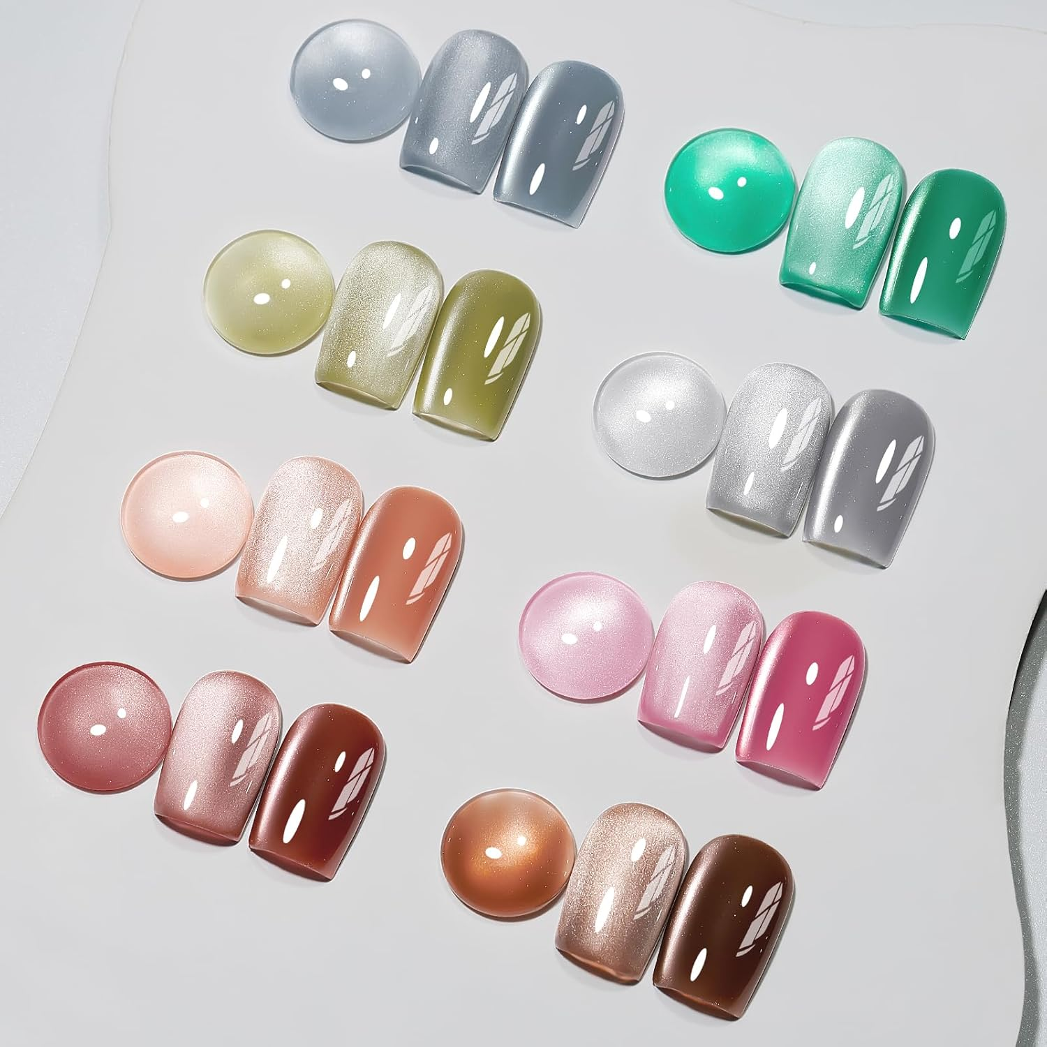 MIZHSE Cat Eye Gel Nail Polish Set: 8 Colors Moonlight Magnetic Gel Polish with Magnet Stick, Glass Effect Shimmer Pink Green Red Colors Ceramic Nail Gel Soak off Nail Art Salon Home for Women image number 1