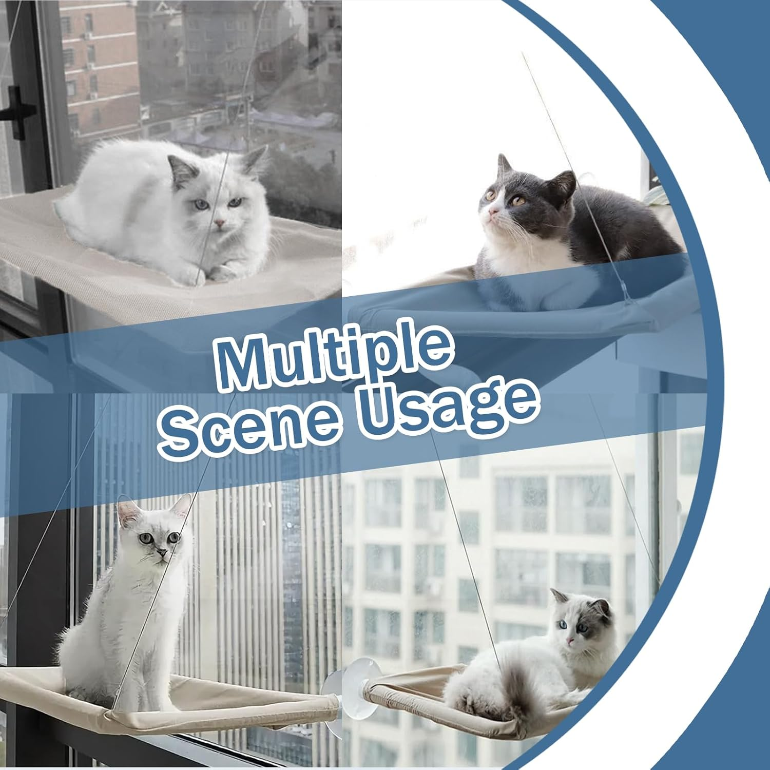 Cat Window Perch Bed with Strong Suction Cups, Foldable Cat Hammock Bed for Large Cats, Space Saving Wall Mounted Cats Resting Seat (Beige, 21.7" X 13.8") - Beige image number 6