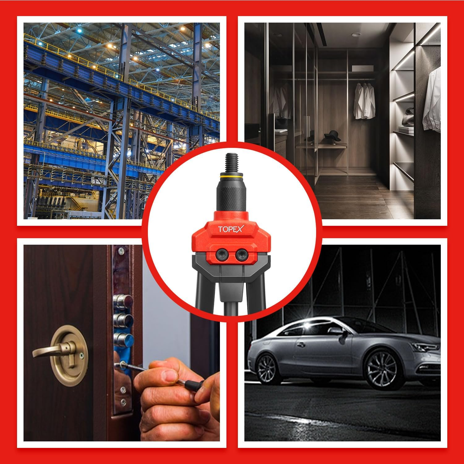 TOPEX 160PCS Heavy Duty Nut Rivet Riveter Rivnut Nutsert Gun Riveting Kit Thread M3-12 image number 6