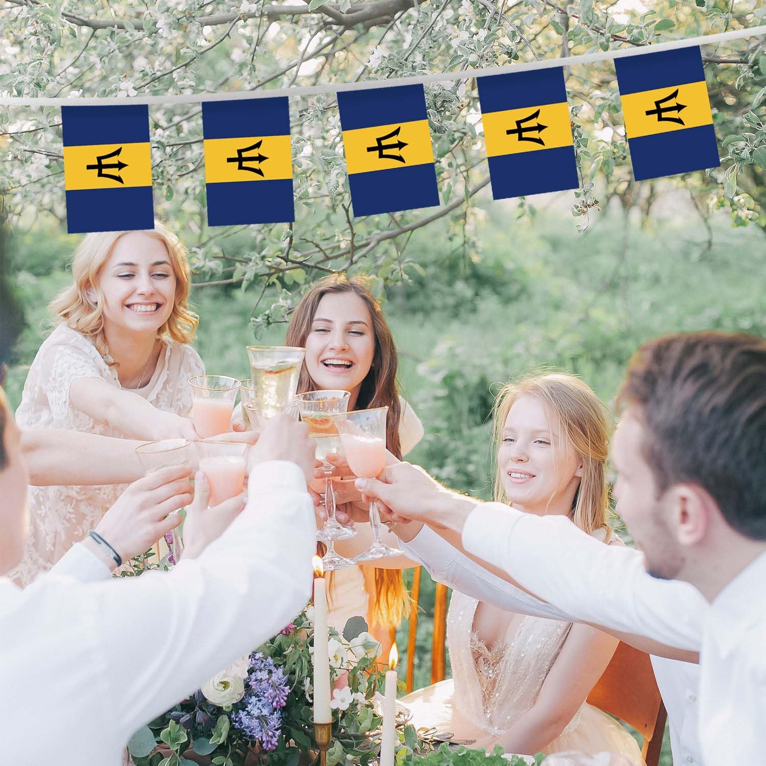 32FT Small Barbados Pennant Flag Bunting,30 PCS Mini String Banner Strip Barbadians National Decor Rectangle for Holiday Restaurant Home Party School image number 1