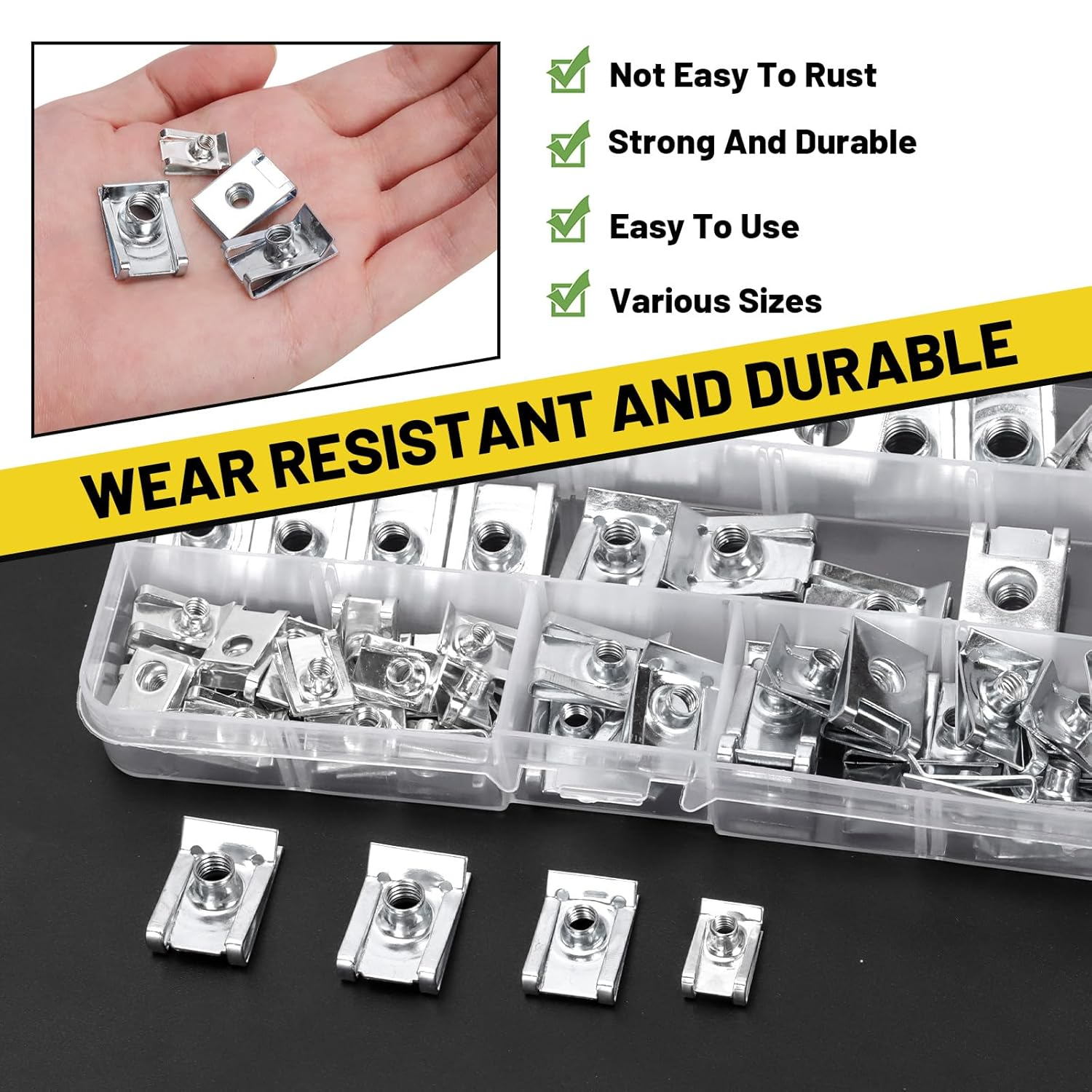 50Pcs M4 M5 M6 M8 304Stainless Steel Auto Car U-Clip, Automotive U Nut Clips U-Style Clip-On Nuts U Fastener Clips U Clip Nuts for Engine Fender Bumper Dash Door Panel Interior image number 1