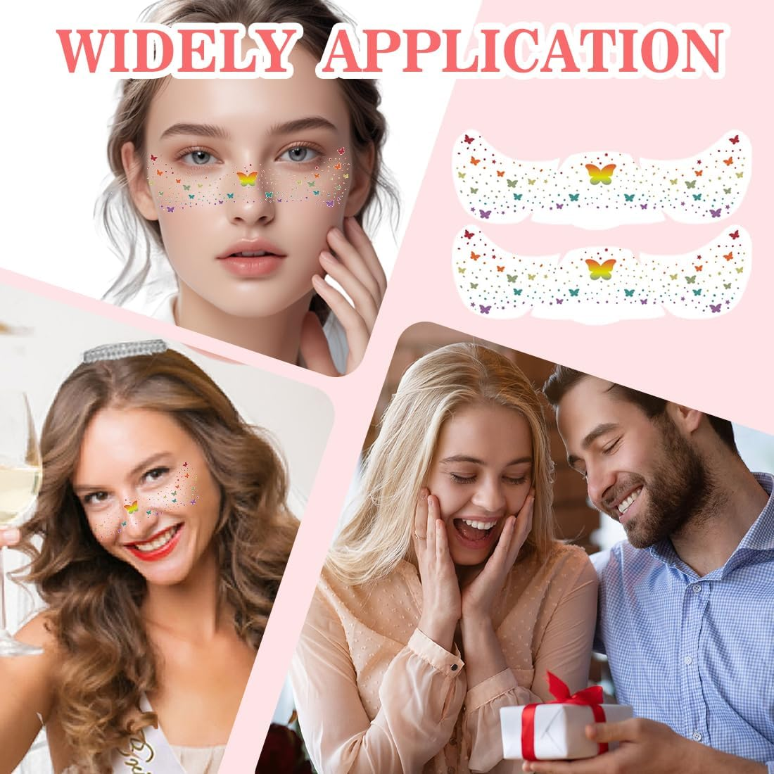 GXGM Pack of 6 Freckles Temporary Tattoos Butterfly Stickers, Rainbow Face Freckle Patch, Suitable for Rainbow Festival, Halloween, Decorative Gifts image number 5