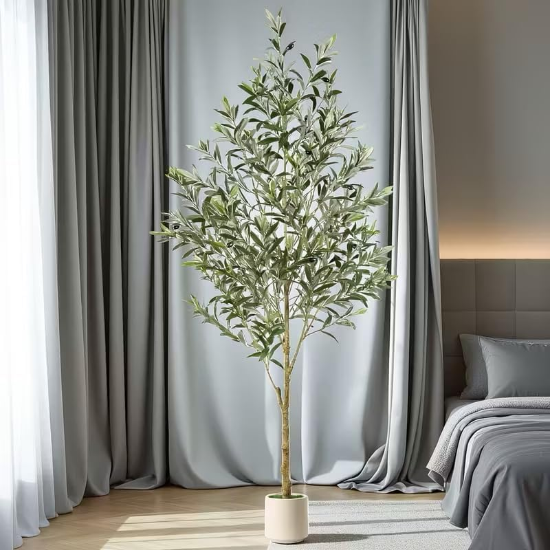 BESTONE Artificial Olive Tree Lifelike Artificial Plant with Natural Wood Trunk & Faux Fruits, Elegant White Pot, Modern Floor Decor for Indoor/Outdoor Home Office Living Room (152Cm/5Ft) image number 4