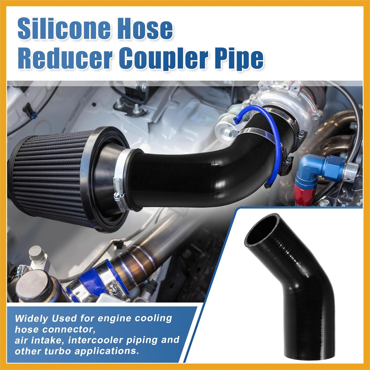 45 Degree 2.0 Inch to 2.5 Inch ID 4Ply Car Elbow Reducer Silicone Hose Coupler Intercooler Tube Intake Piping Black 51-63Mm