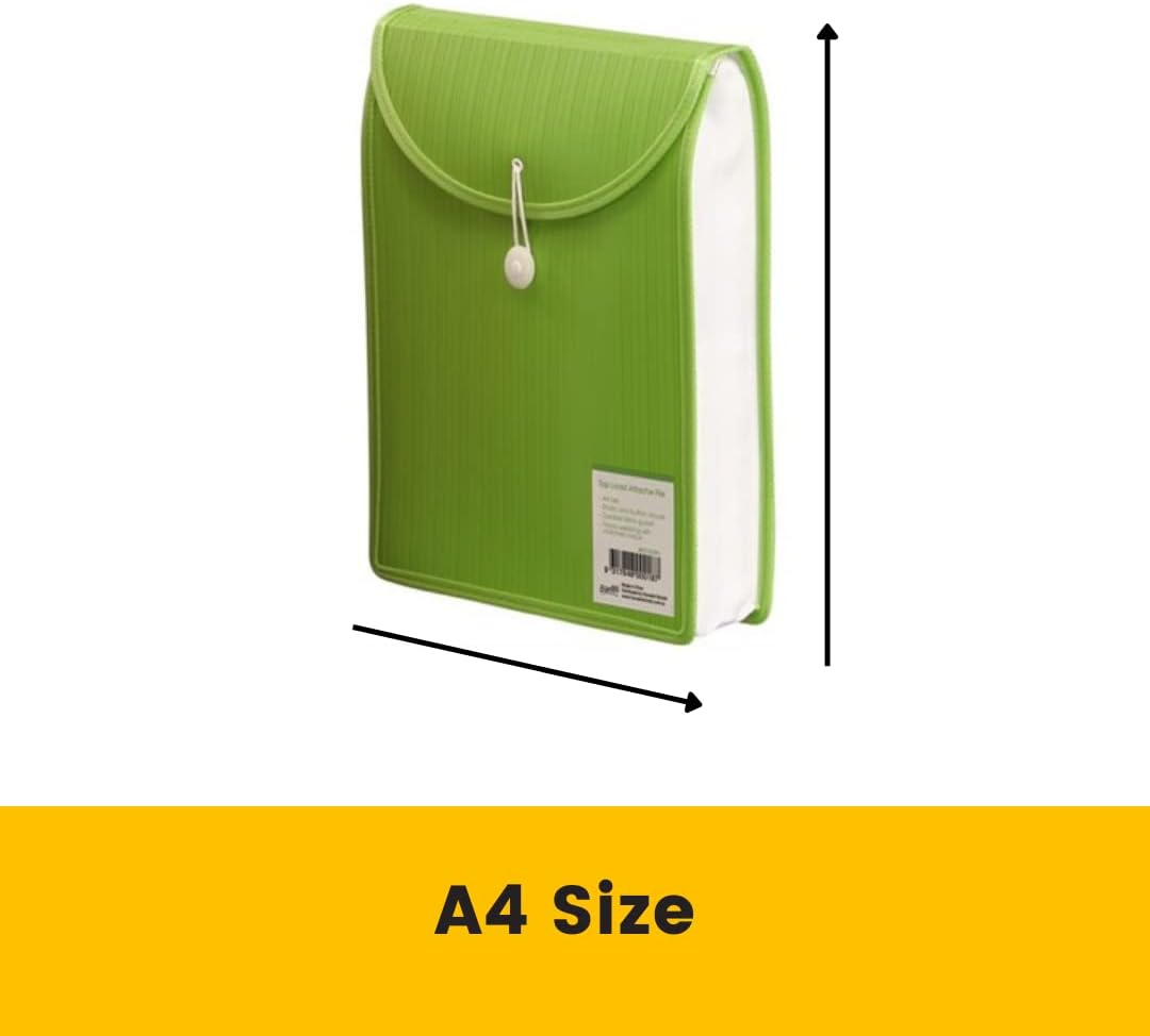Bantex, A4 Top Load Attache File, Store up to 500 Sheets, Elastic and Button Closure, Geen - A4 (Pack Of 2) image number 3