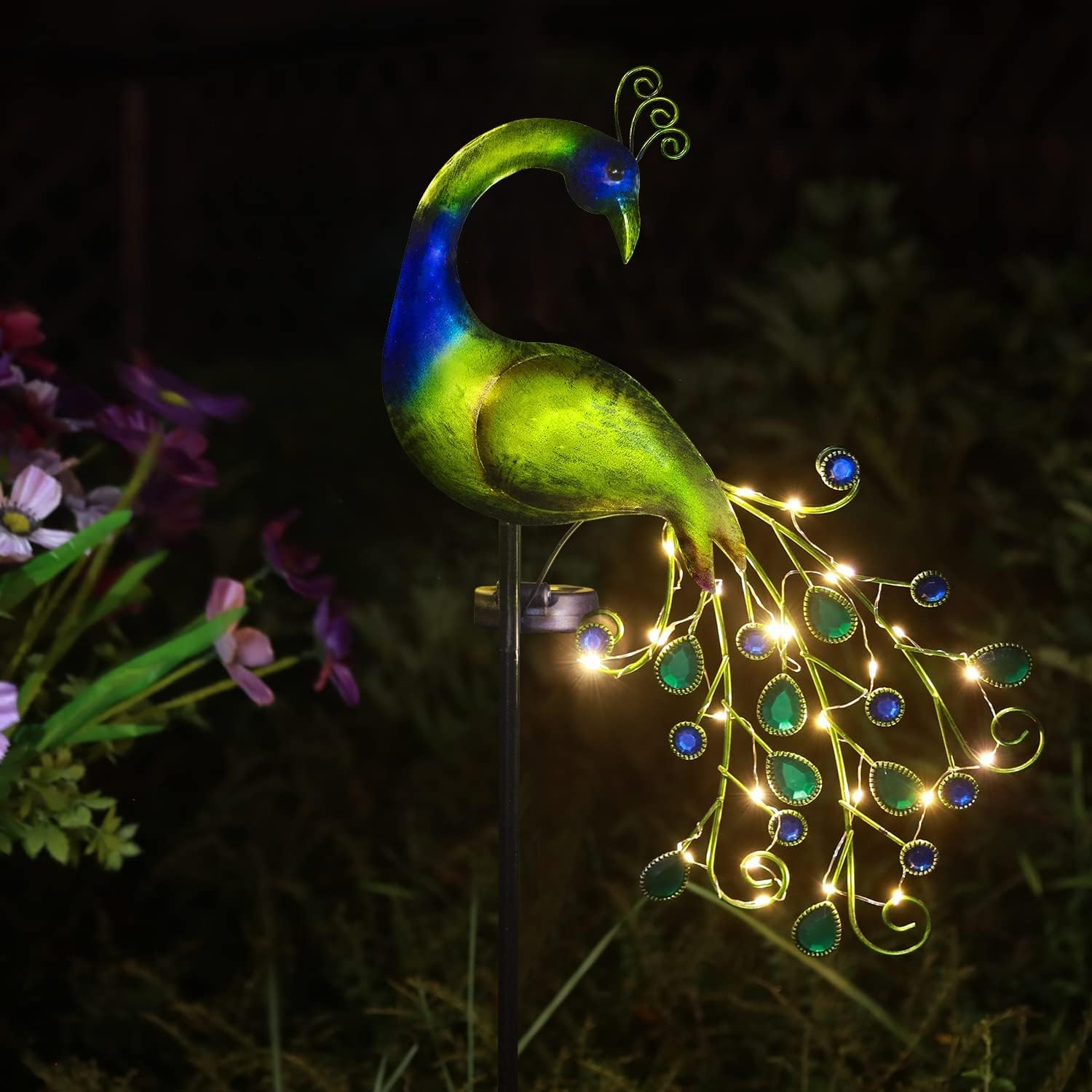 Solar Garden Lights Metal Peacock Garden Decor Waterproof Peacock Solar Stake Lights for Outdoor Patio Yard Decorations