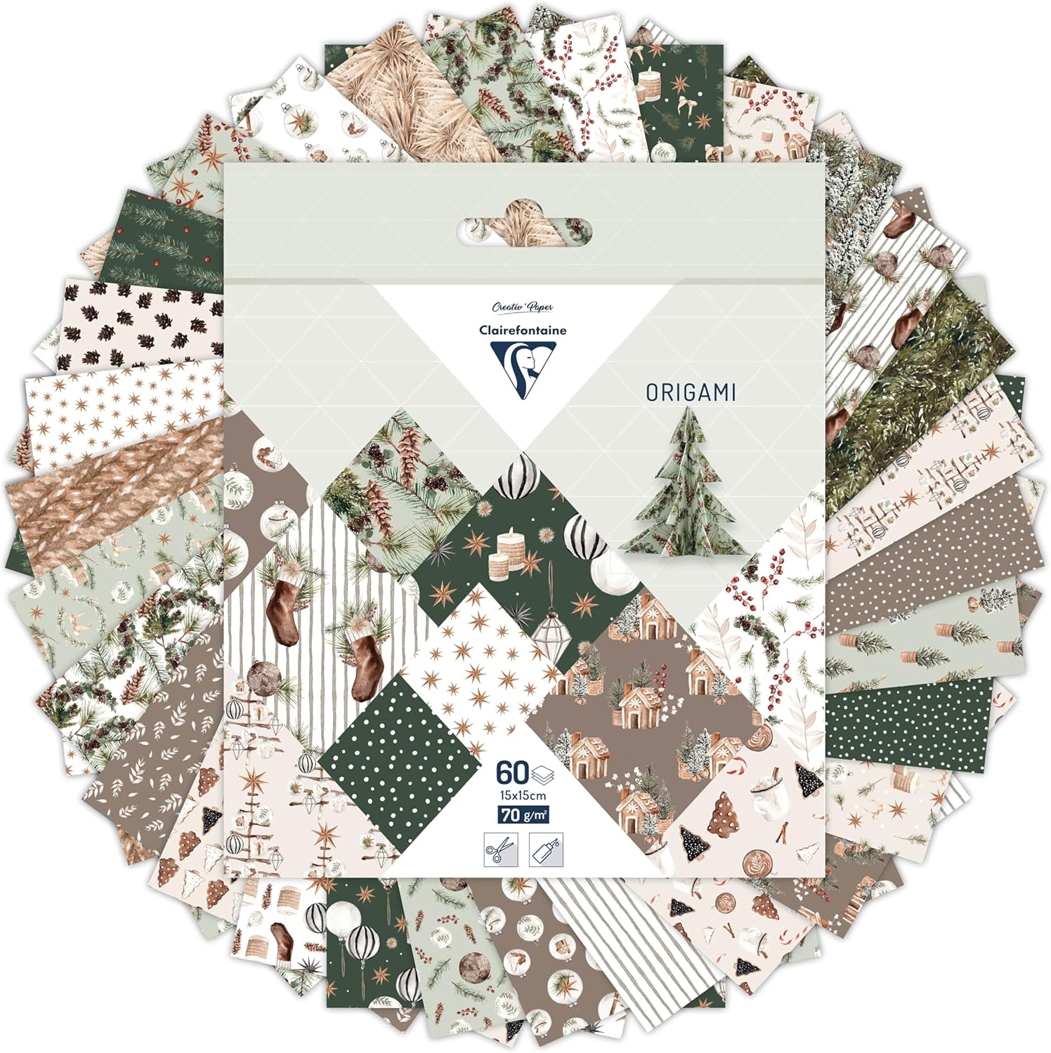 Clairefontaine 95638C Origami Pack of 60 Sheets 15 X 15 Cm 70 G Christmas Cosy image number 5