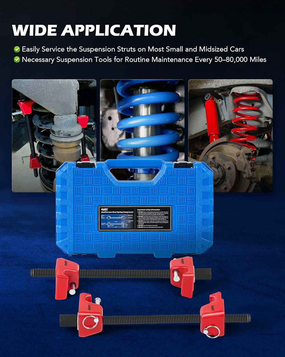 Orion Motor Tech Spring Compressor, Strut Spring Compressor with 10.6" Range, Dual Heavy Duty Coil Spring Compressor Tool with Locking Pins, 13/16&rdquo; Socket 1/2" Drive to Compress the Coil Spring - Blue image number 5