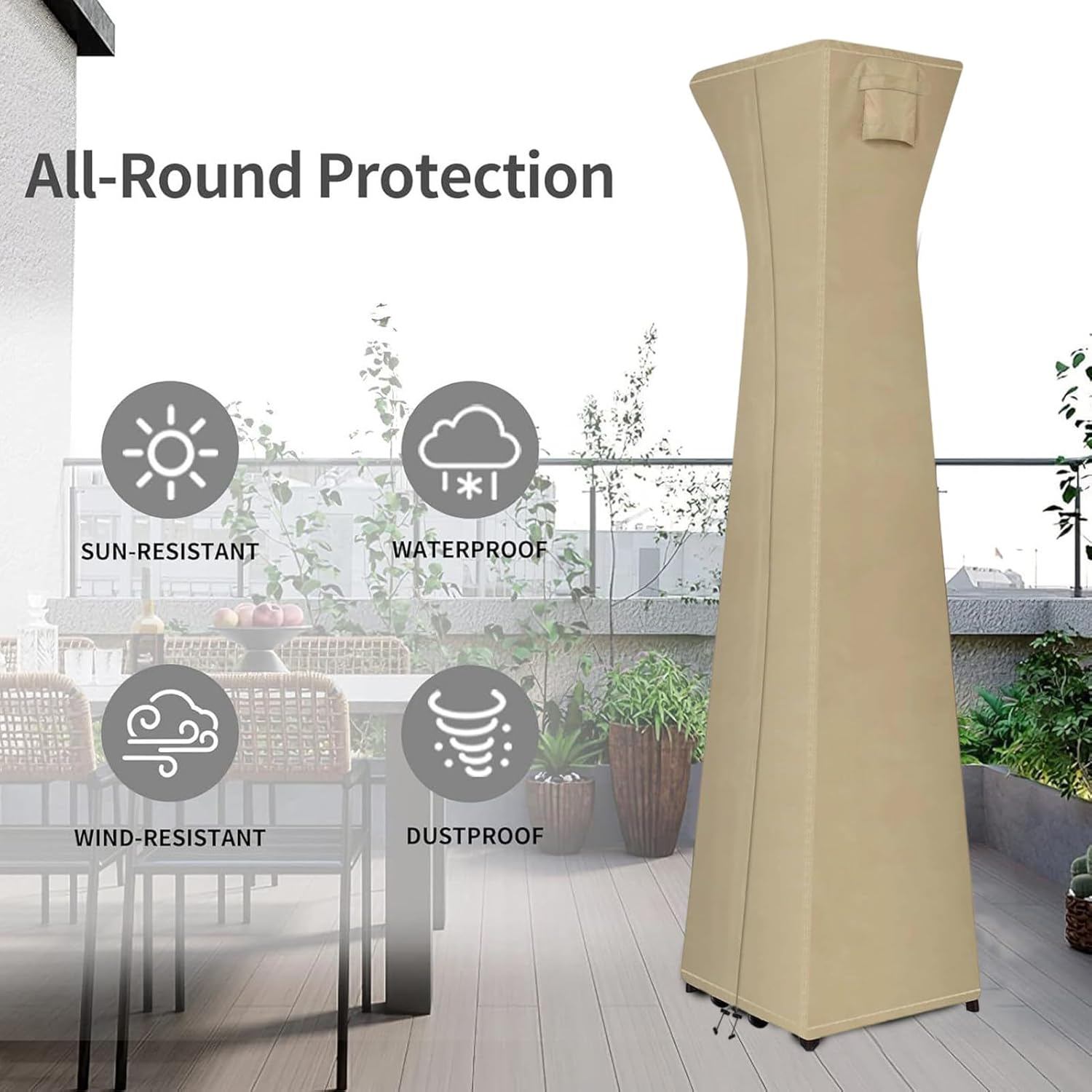 Pyramid Patio Heater Cover | with Zipper Heavy Duty 420D Dust-Proof Protector,Standing Pyramid Heater Cover,For Lawn Deck Backyard Garden Yard image number 4