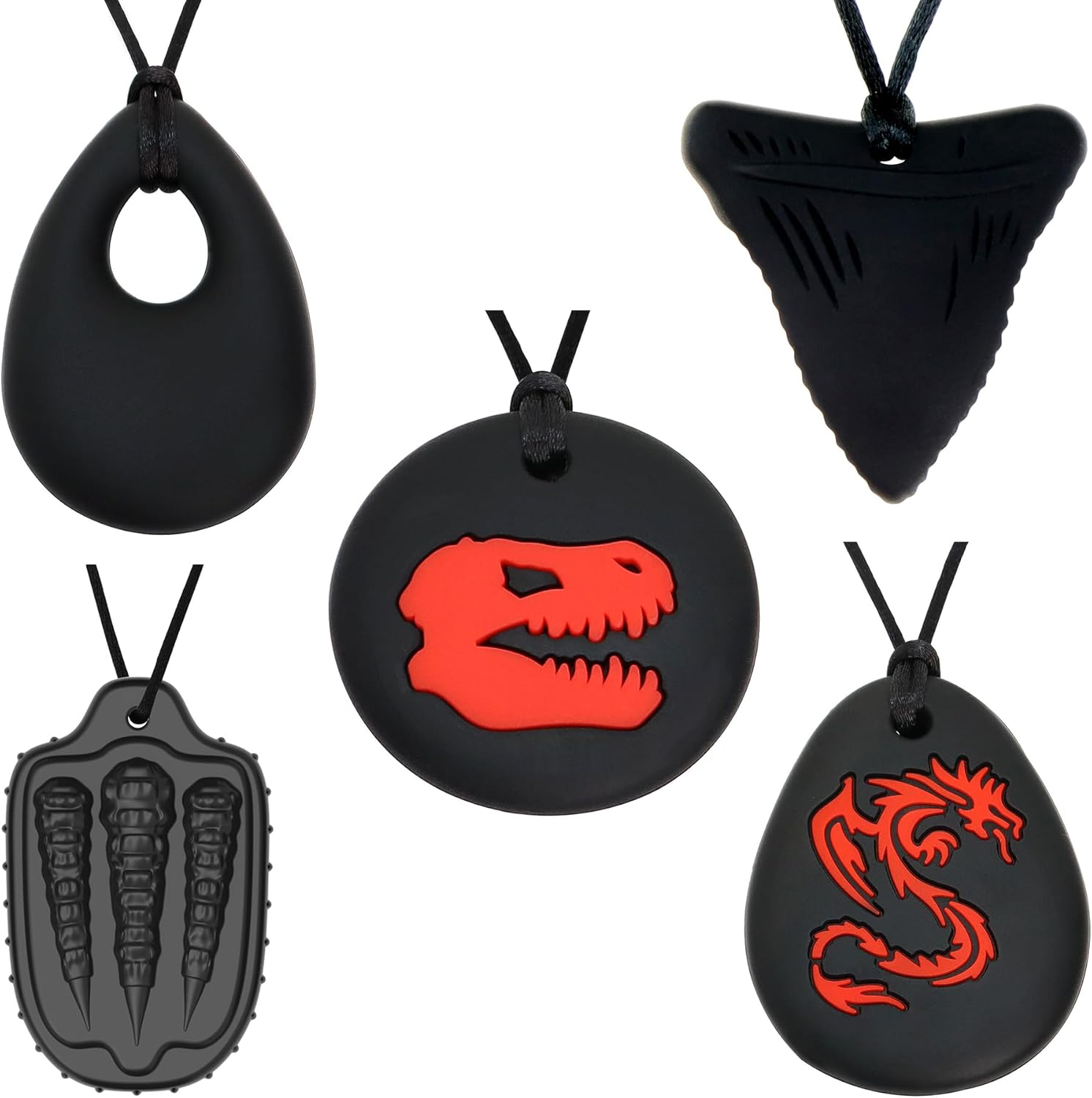 Panny & Mody Sensory Dinosaur Skull Chew Necklace for Kids, Girls or Boys, Silicone Chewy Necklaces Teether Necklace Oral Motor Therapy Toy for Chewing, Autism, SPD, ADHD image number 1