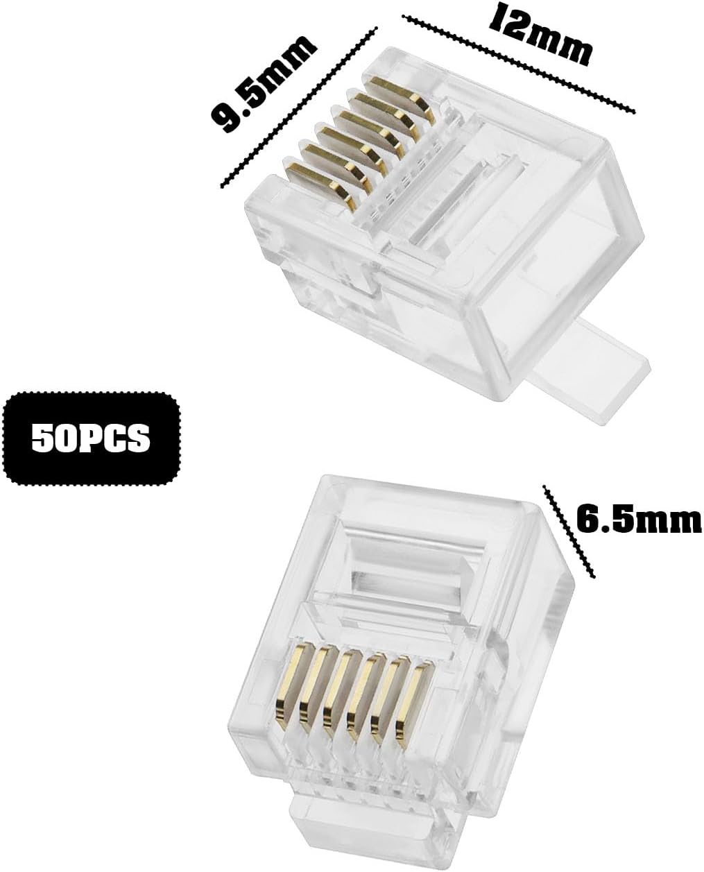 50Pcs Telephone Line RJ12 Crystal Plug Transparent RJ12 Telephone Connectors ADSL VDSL Telephone Cable Crimp End Connector Male Plugs image number 1