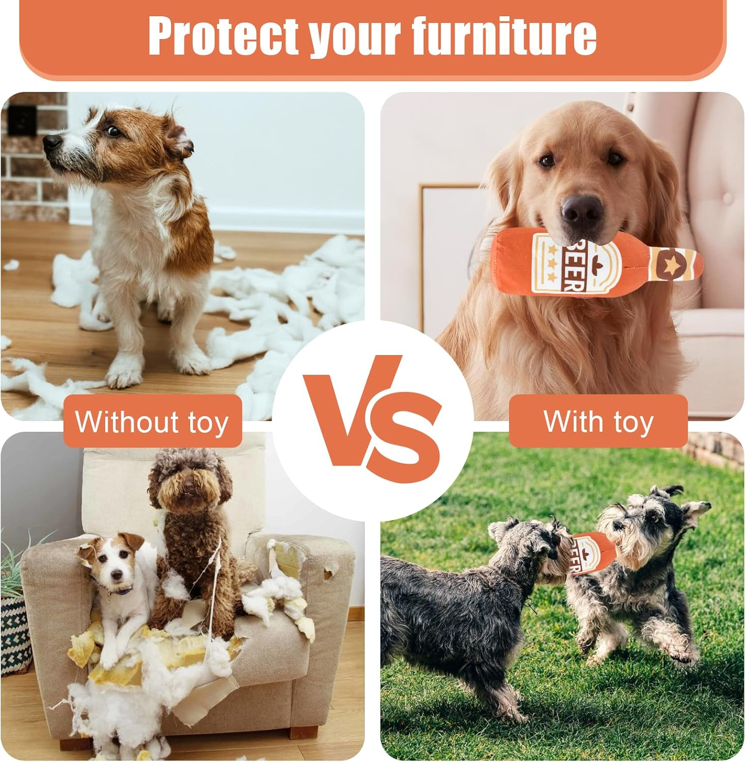 Squeaky Dog Interactive Play Toy, Dog Toys, Interactive Dog Chew Toy, Beer Bottle Plush Puppy Toys Portable Funny Cute Pet Plush Squeaky Dog Toy for Small Medium Dogs and Other Pets (Orange) image number 5