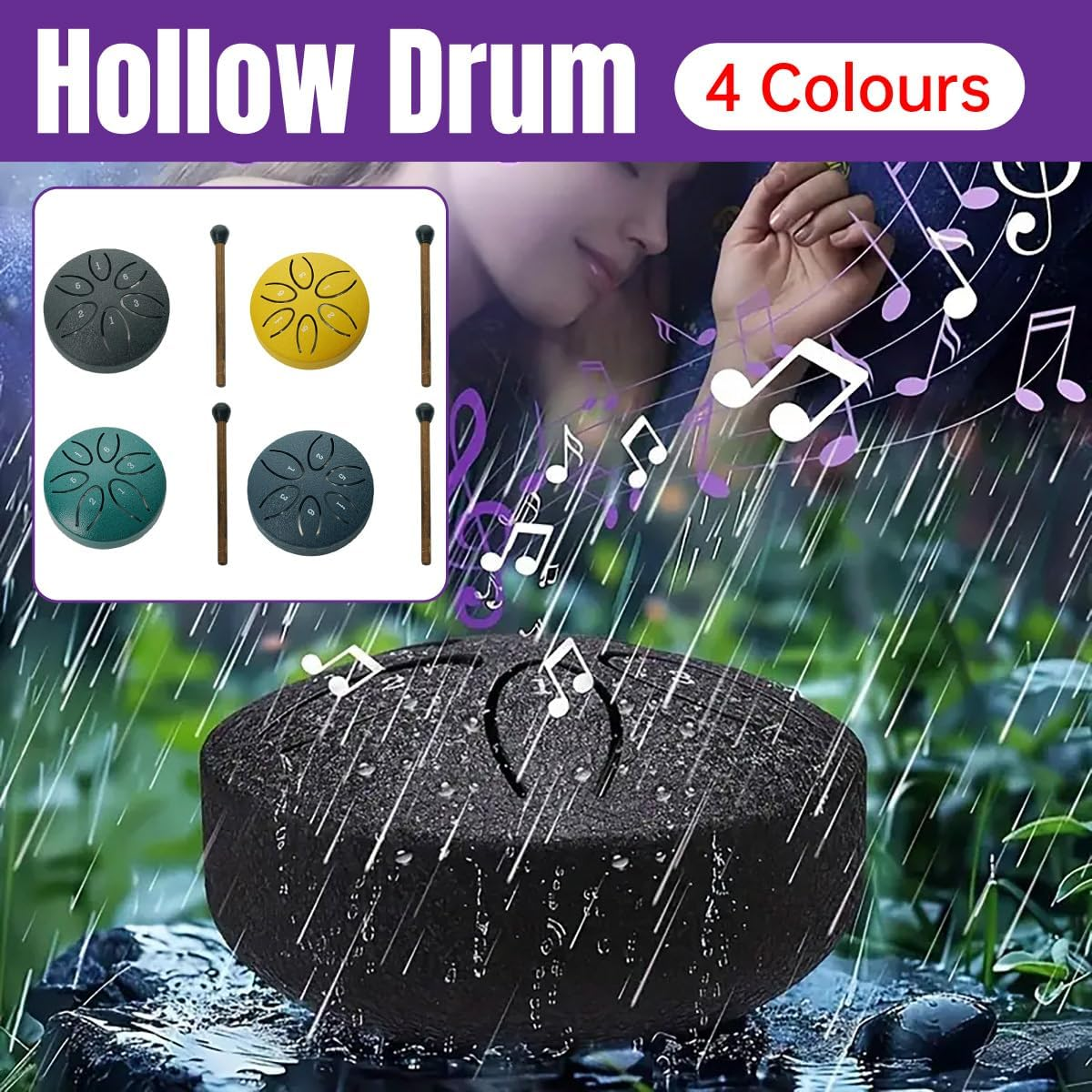 AIMALL Mini Ethereal Drum, 3-Inch 6-Tone Steel Tongue Drum, Portable Percussion Instrument for Meditation, Yoga and Sound Therapy, Colourful and Easy-To-Play for All Ages - Gold image number 5