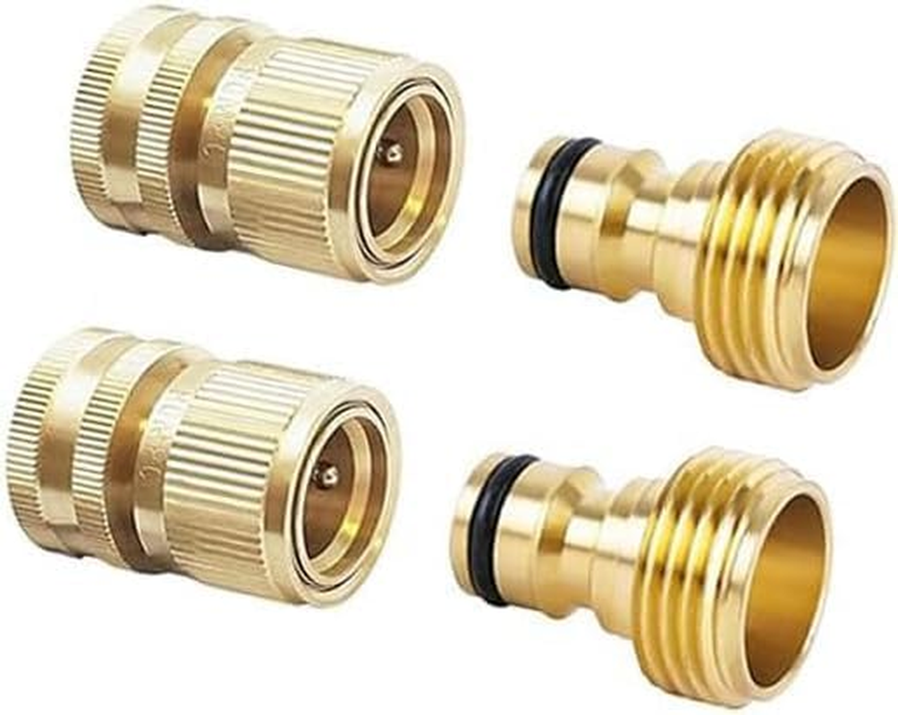 Garden Hose Quick Connect, 2Set 3/4 Inch Solid Brass No-Leak Garden Hose Connector Fitting, Easy Connect and Release Adapter Set, Male and Female(2 Female + 2 Male) image number 1