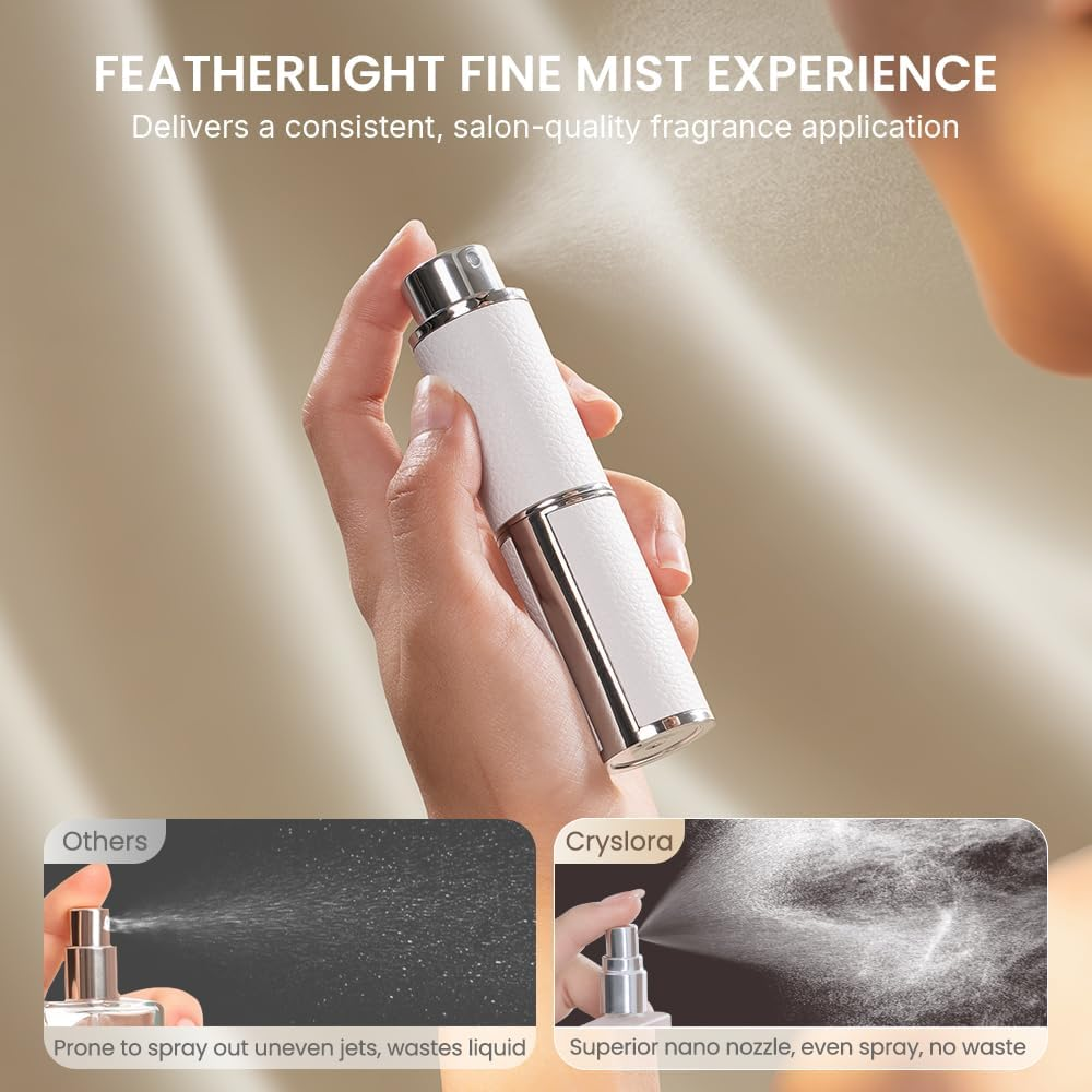 Cryslora Perfume Atomiser, Rotary Press Leather Refillable Perfume Bottle, High-End Portable Dispenser Bottle for Gift or Traveling, 8 Ml (Red) - B-Black image number 2