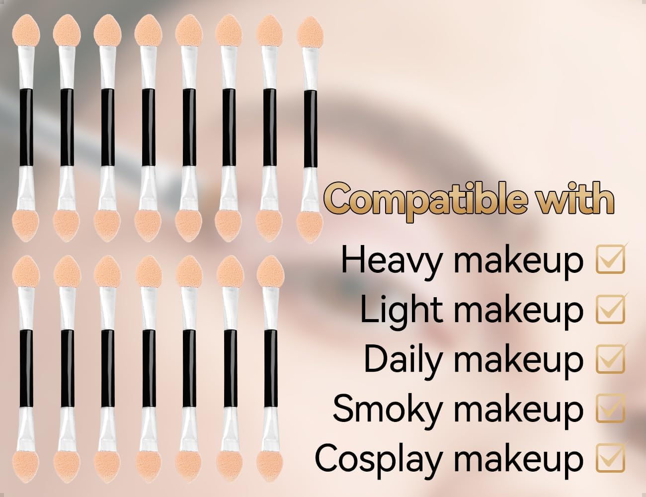 Emezddo Pack of 15 Eyeshadow Brushes, Sponge Eyeshadow Brush, Disposable Double-Sided Sponge Make-Up Applicator, Used for Parties, Weddings, Dance Events image number 4