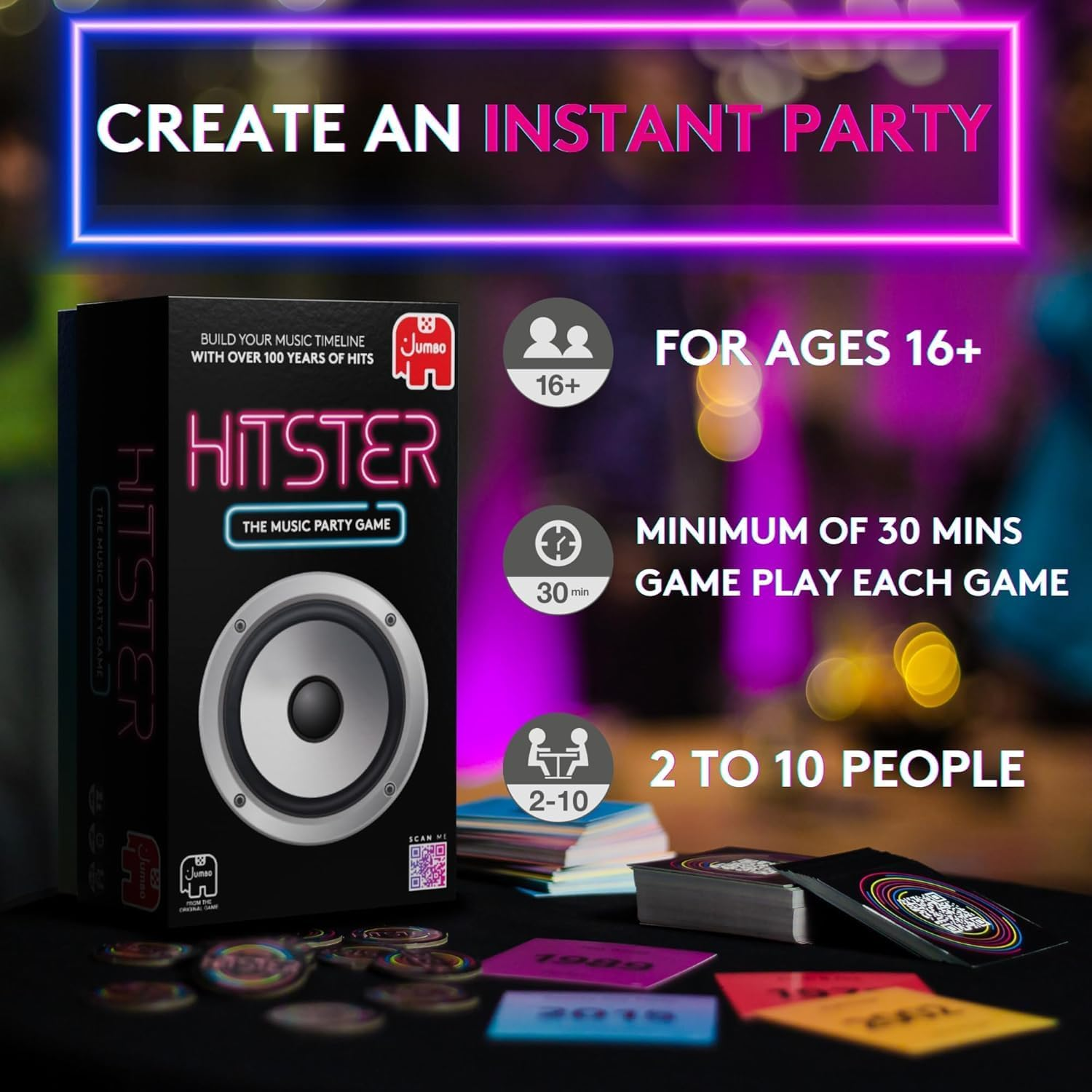 Jumbo | HITSTER | the Song Party Board Game, Card Game, Fun Music Quiz Game,2-10 Players - 300 plus Iconic Music Hits - Great for Game Nights, Date Nights, Parties, Adult and Family Games image number 4