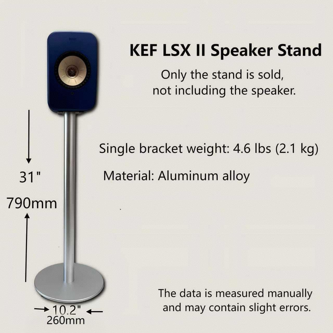 ZGOUO Aluminum Alloy Speaker Floor Stand Compatible with KEF LSX II Wireless Hifi Speaker, CNC Machined, Built-In Power Cord and Screw-Fixed Audio Design (Black Pair) - Silver Pair image number 4