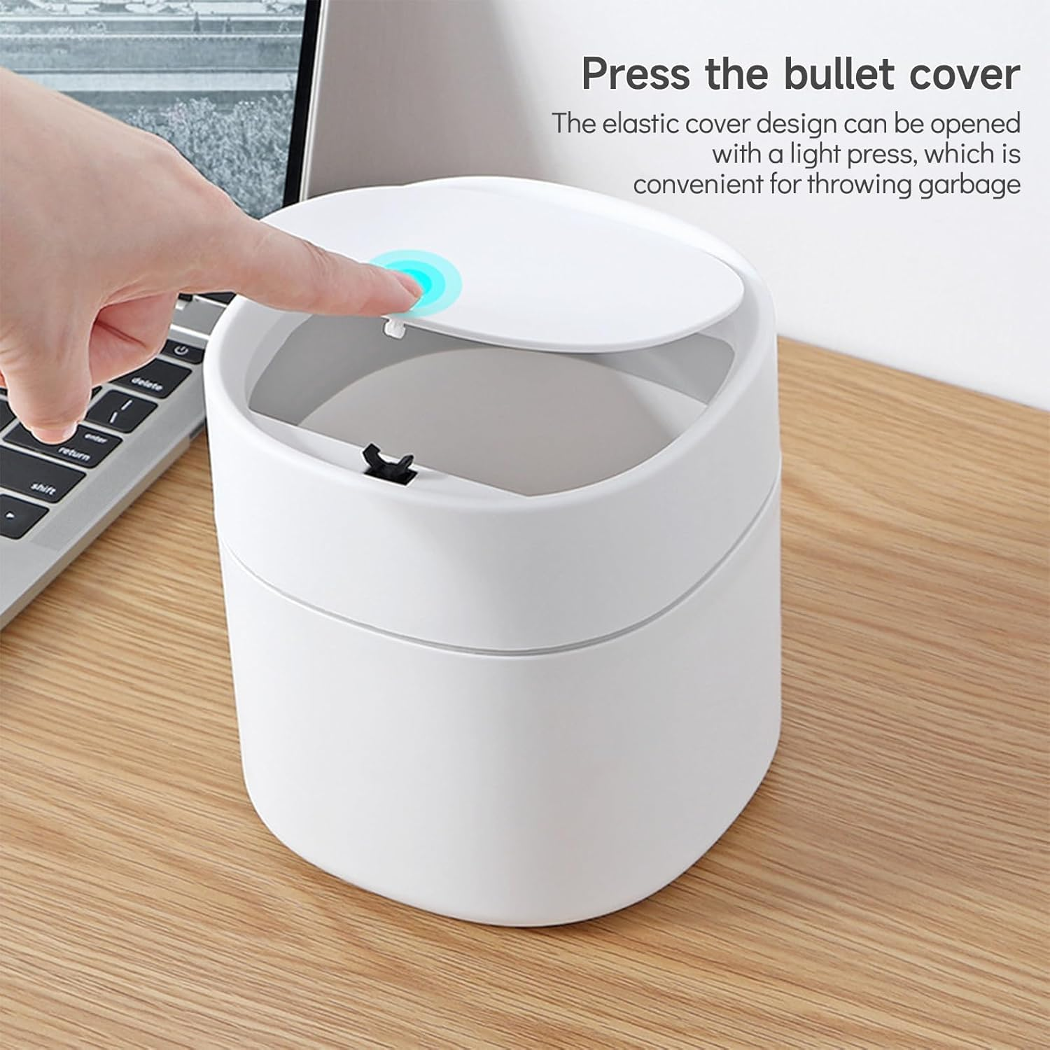 Skogfe Mini Desk Trash Can with Lid with Trash Bags 180 Pcs Press-Top 0.5 Gallon Tiny Countertop Waste Basket Small Table Garbage Bin for Desk Top image number 5