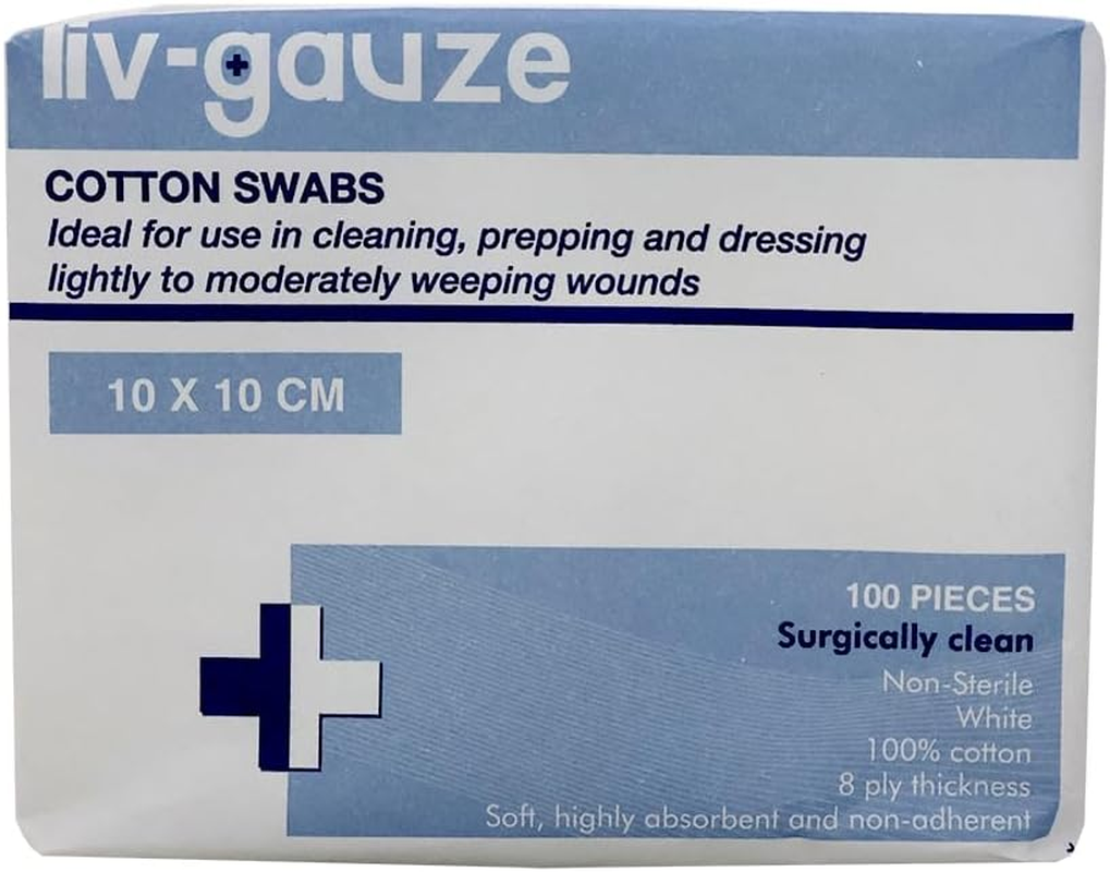 Liv Gauze Swabs 10 X 10 Cm X 8 Ply Non-Sterile White Pack of 100 image number 1