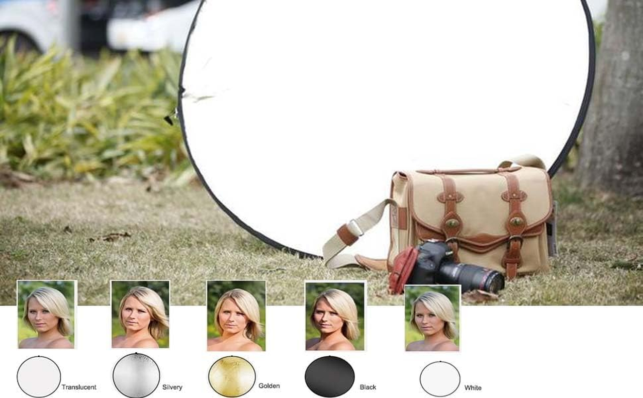 80CM 5-In-1 Photography Reflector Light Reflectors for Photography Multi-Disc Photo Reflector Collapsible with Bag - Translucent, Silver, Gold, White and Black