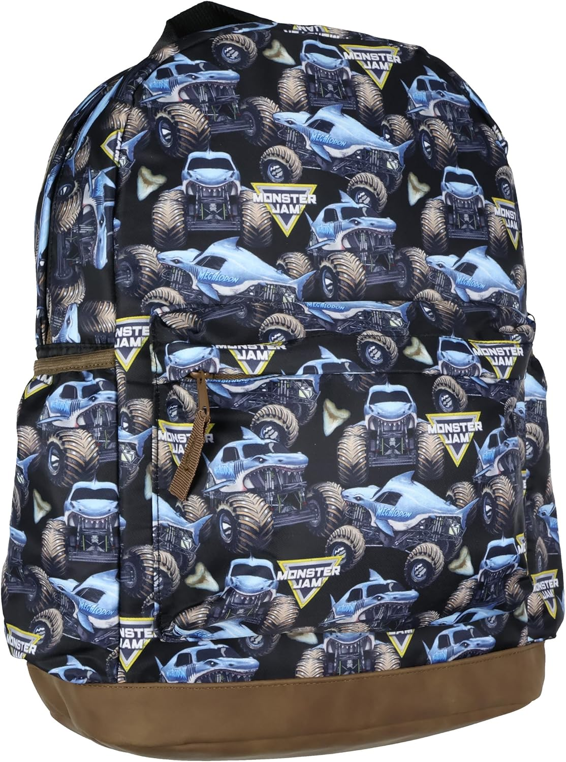 INTIMO Monster Jam Backpack Allover Megalodon Shark Monster Truck School Book Bag with Laptop Tech Sleeve