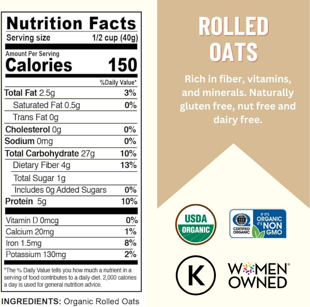 Mountain High Organics Inc. Certified Organic Rolled Oats 6G Bucket (23LBS), Tan