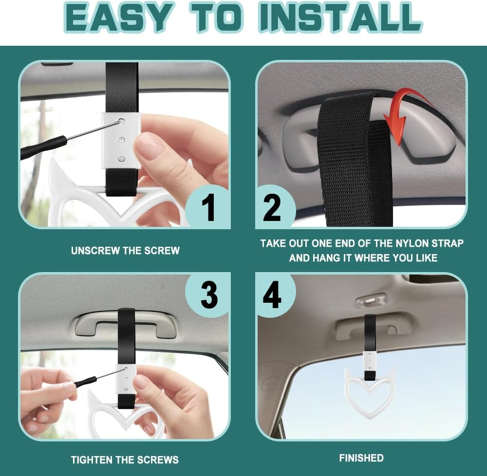 2PCS Devil Heart Handle Ring, Heart Hand Strap Drift Charm, Heart Warning Loops, Interior Exterior Decoration for Car image number 3