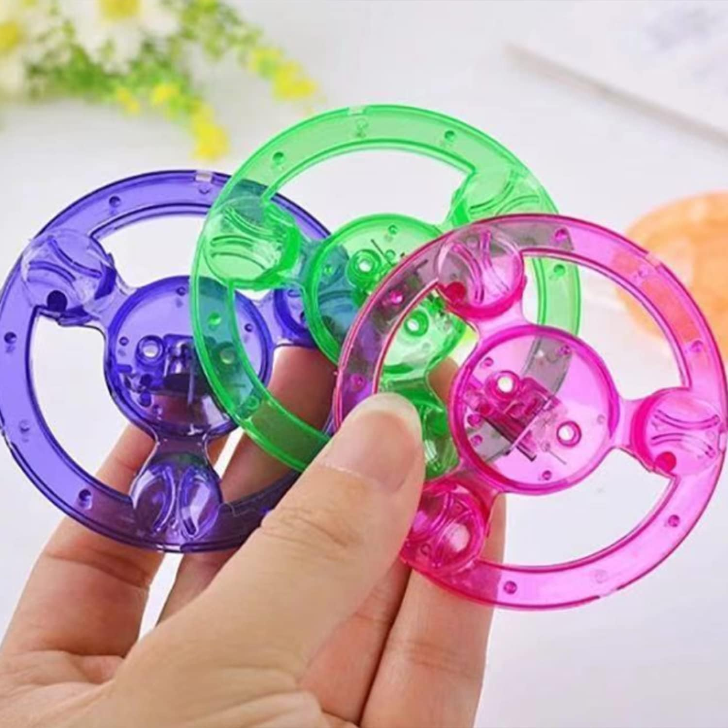 5Pcs Pull Line Flywheel,Flashing Tops,Flywheel Spinning Tops, Spinner Fidget Rainbow Lightshow Orbital Flash,Gift Pull in Wheel Colorful Glow Novelty Spinning Tops