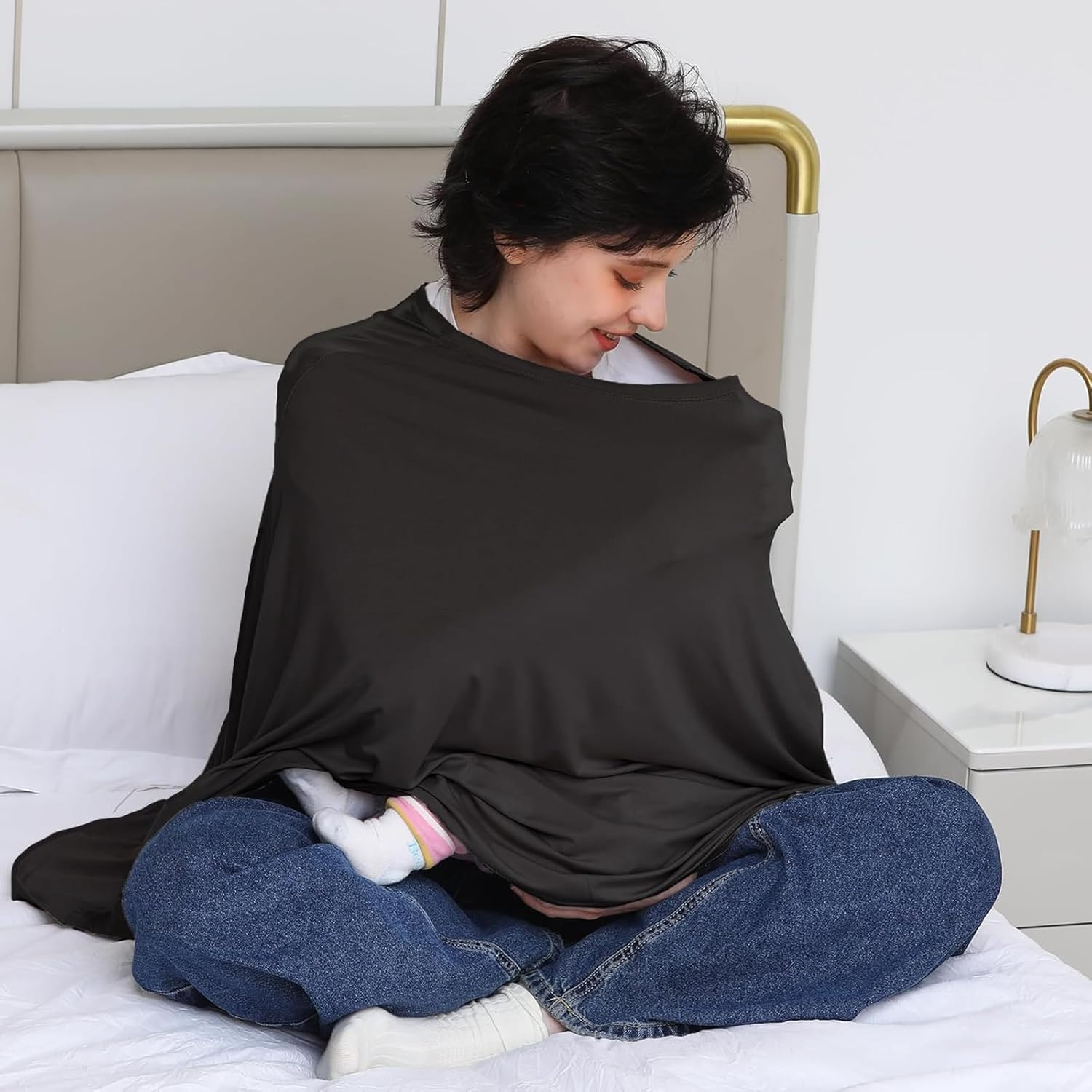Weidllys Multi-Use Nursing Cover for Breastfeeding, 360&deg;Full Coverage Nursing Poncho, Rayon Soft & Breathable Breastfeeding Cover up (Black)