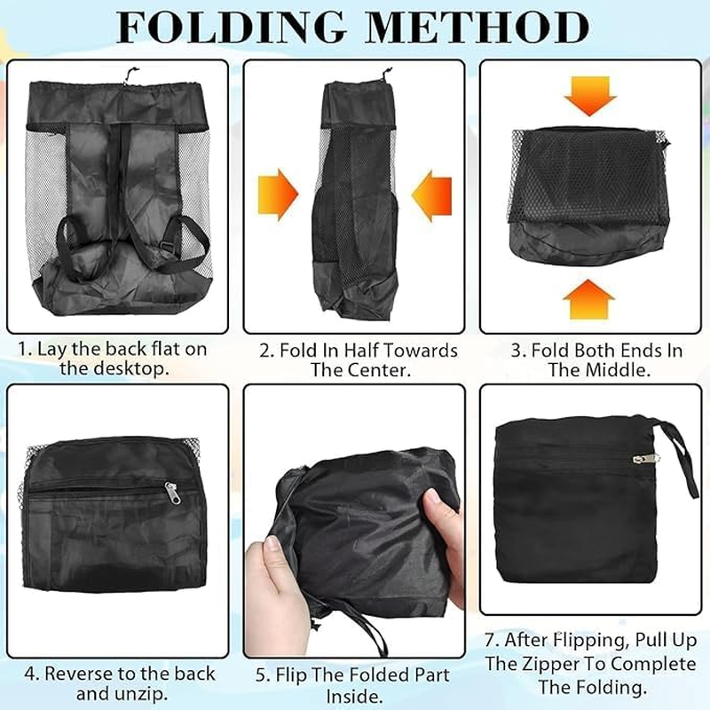 Yangshengyi Foldable Drawstring Mesh Beach Backpack, 1Pc Portable Draw-String Mesh Backpack Mesh Beach Tote, Drawstring Beaching Shell Toy Bag Mesh Backpack for Pool, Black image number 2
